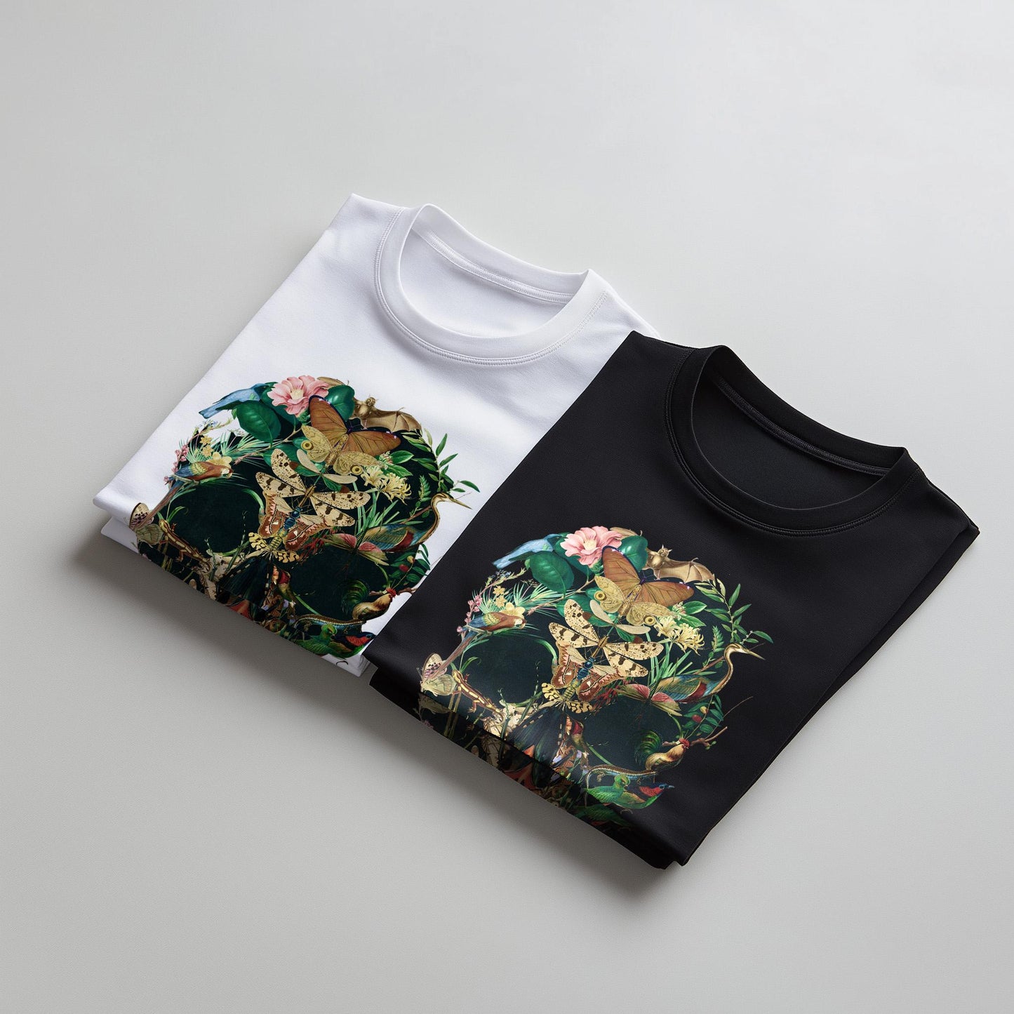 Floral Skull Men's T shirt, Unisex Gothic Art Print Shirt Gift