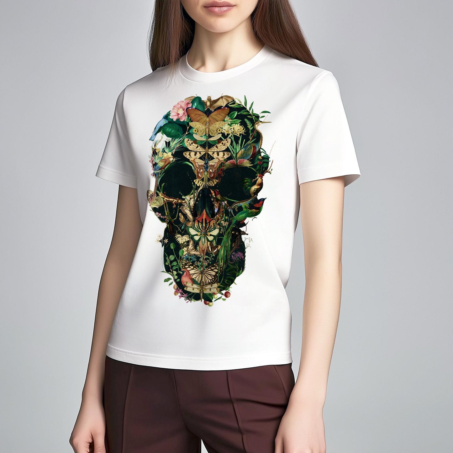 Floral Skull Men's T shirt, Unisex Gothic Art Print Shirt Gift