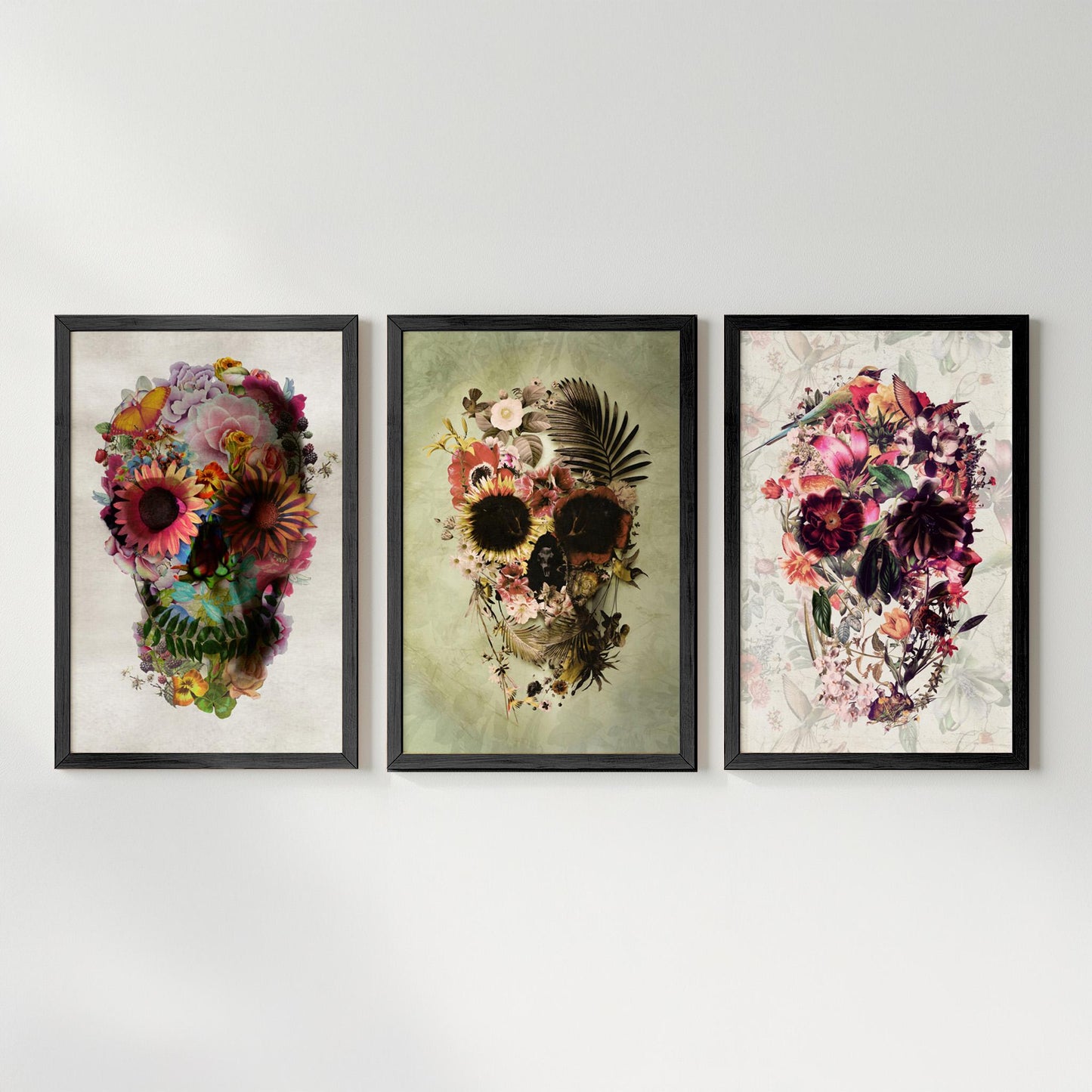 Skull Print Set, Floral Art Set | Canvas, Paper & Framed Gift Set Options