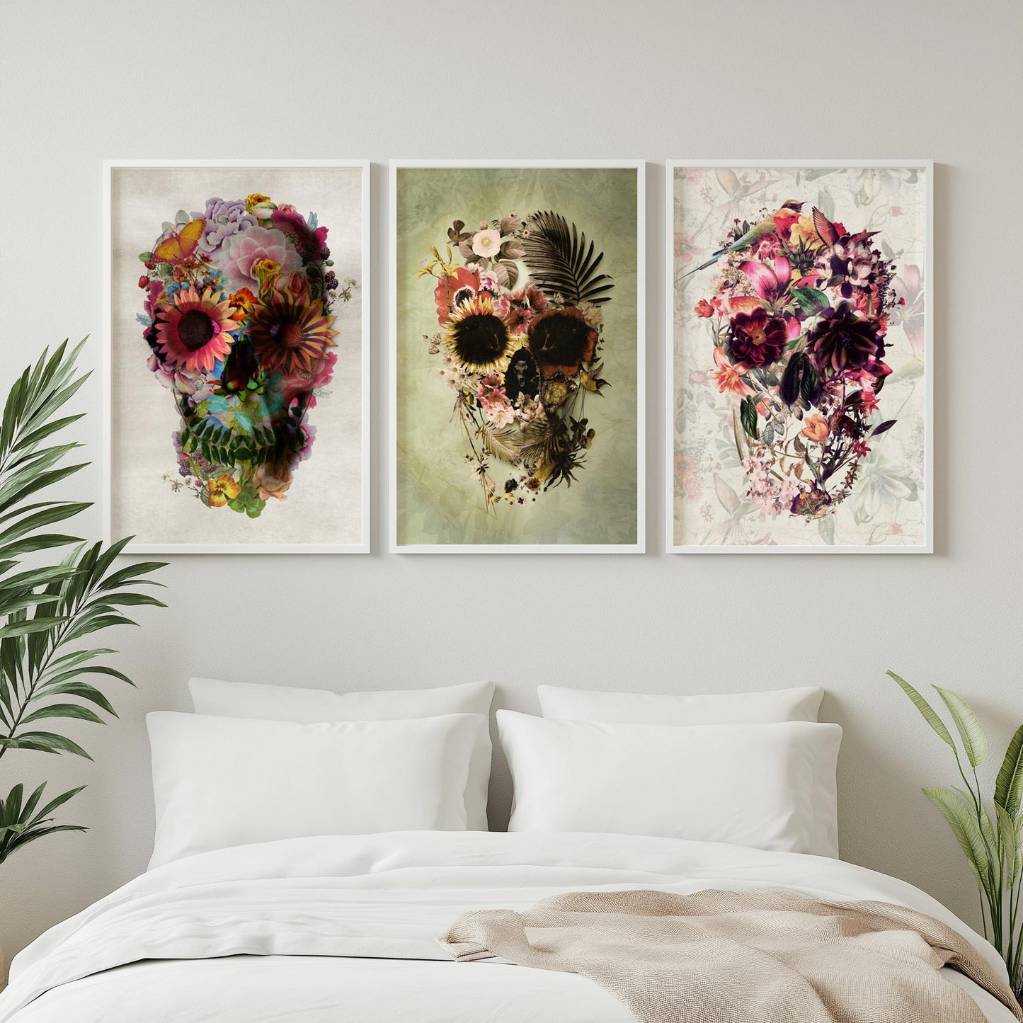 Skull Print Set, Floral Art Set | Canvas, Paper & Framed Gift Set Options
