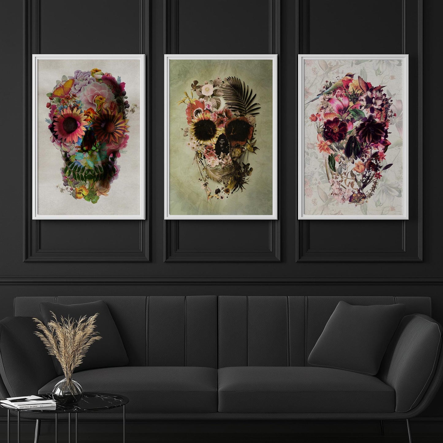 Skull Print Set, Floral Art Set | Canvas, Paper & Framed Gift Set Options