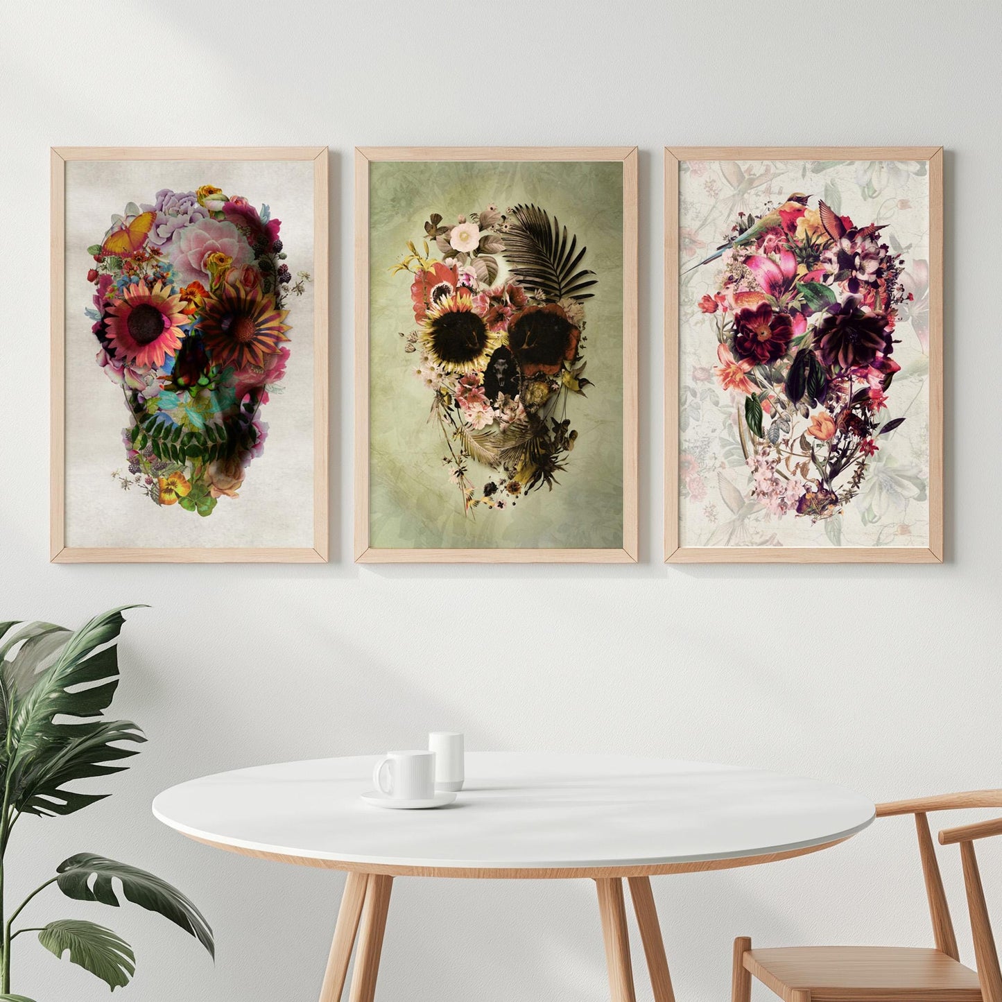 Skull Print Set, Floral Art Set | Canvas, Paper & Framed Gift Set Options