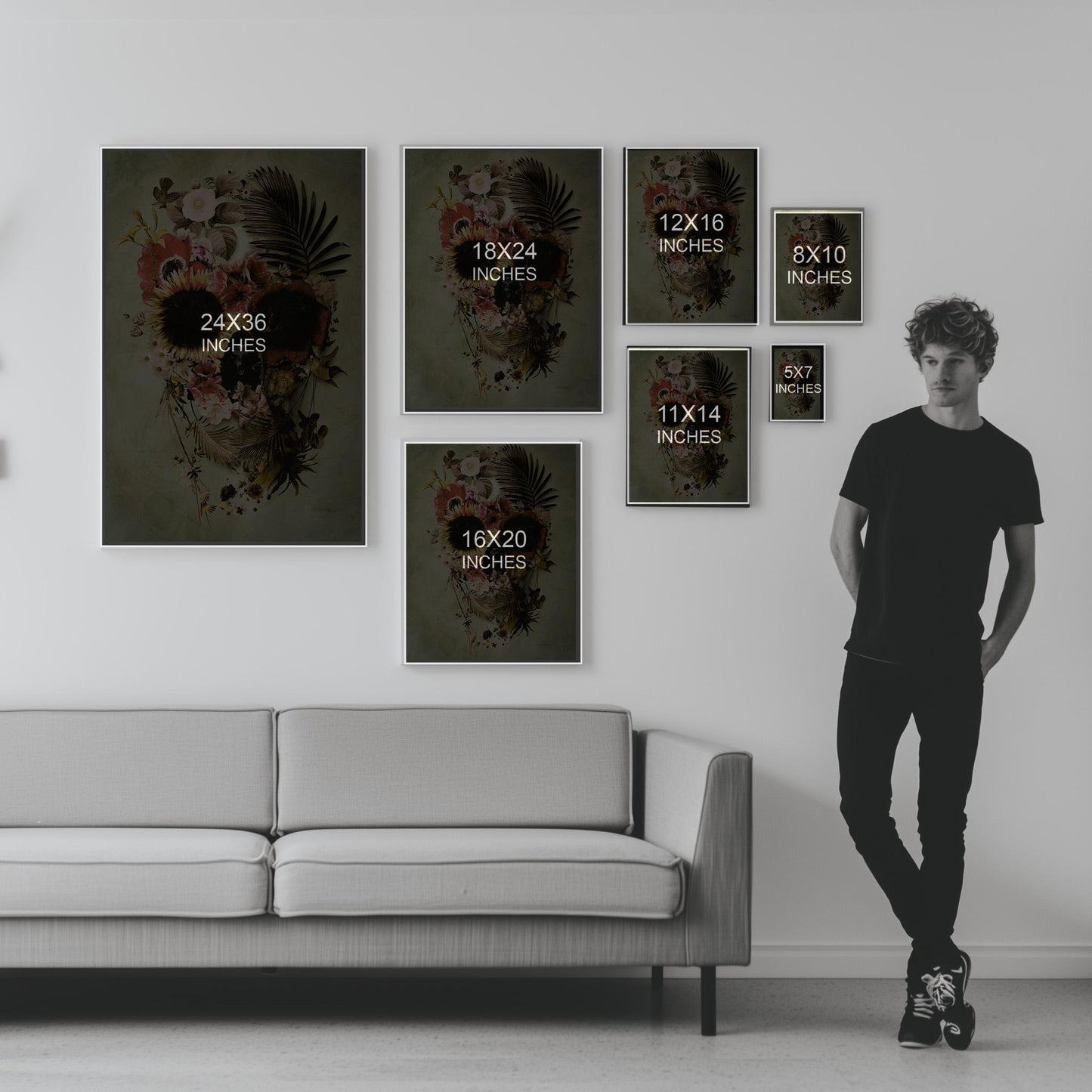 Skull Print Set, Floral Art Set | Canvas, Paper & Framed Gift Set Options