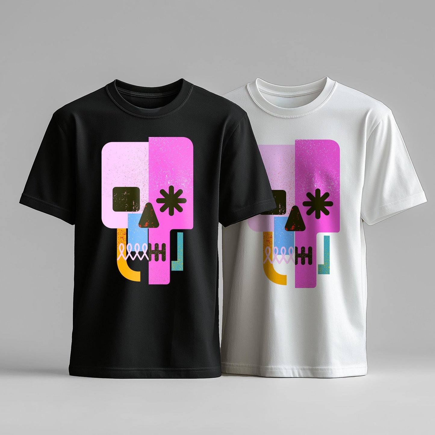 Vibrant Abstract Skull T-Shirt – Bold Pop Art Design