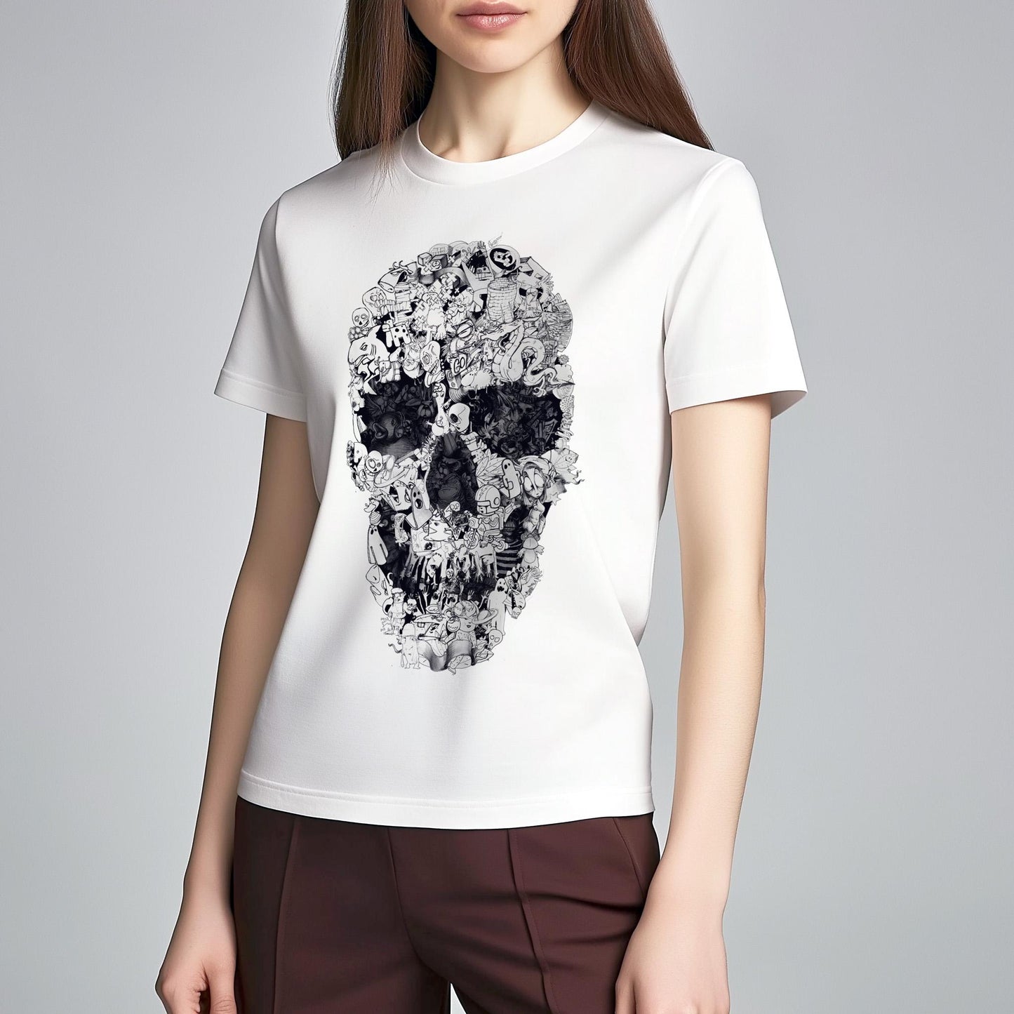 Doodle Art Unisex T shirt, Gothic Skull Clothing Gift