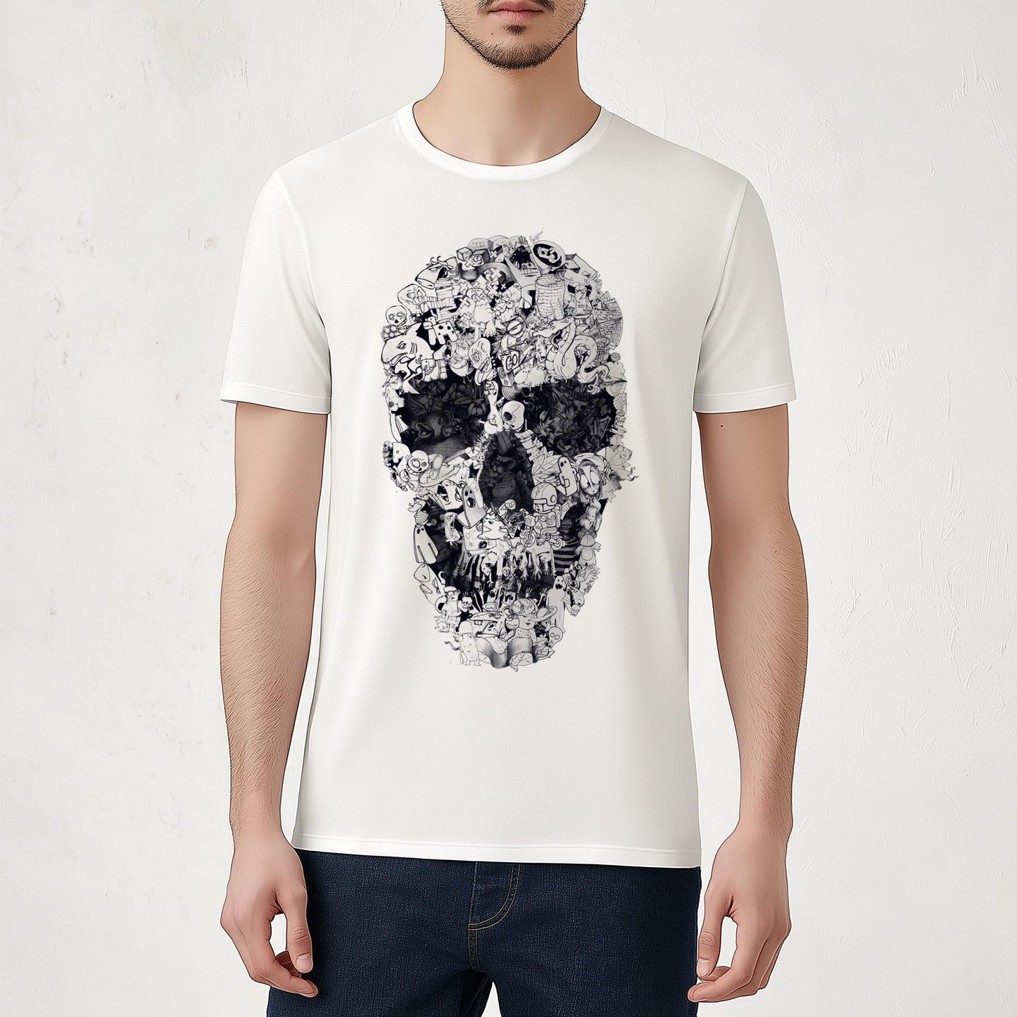 Doodle Art Unisex T shirt, Gothic Skull Clothing Gift