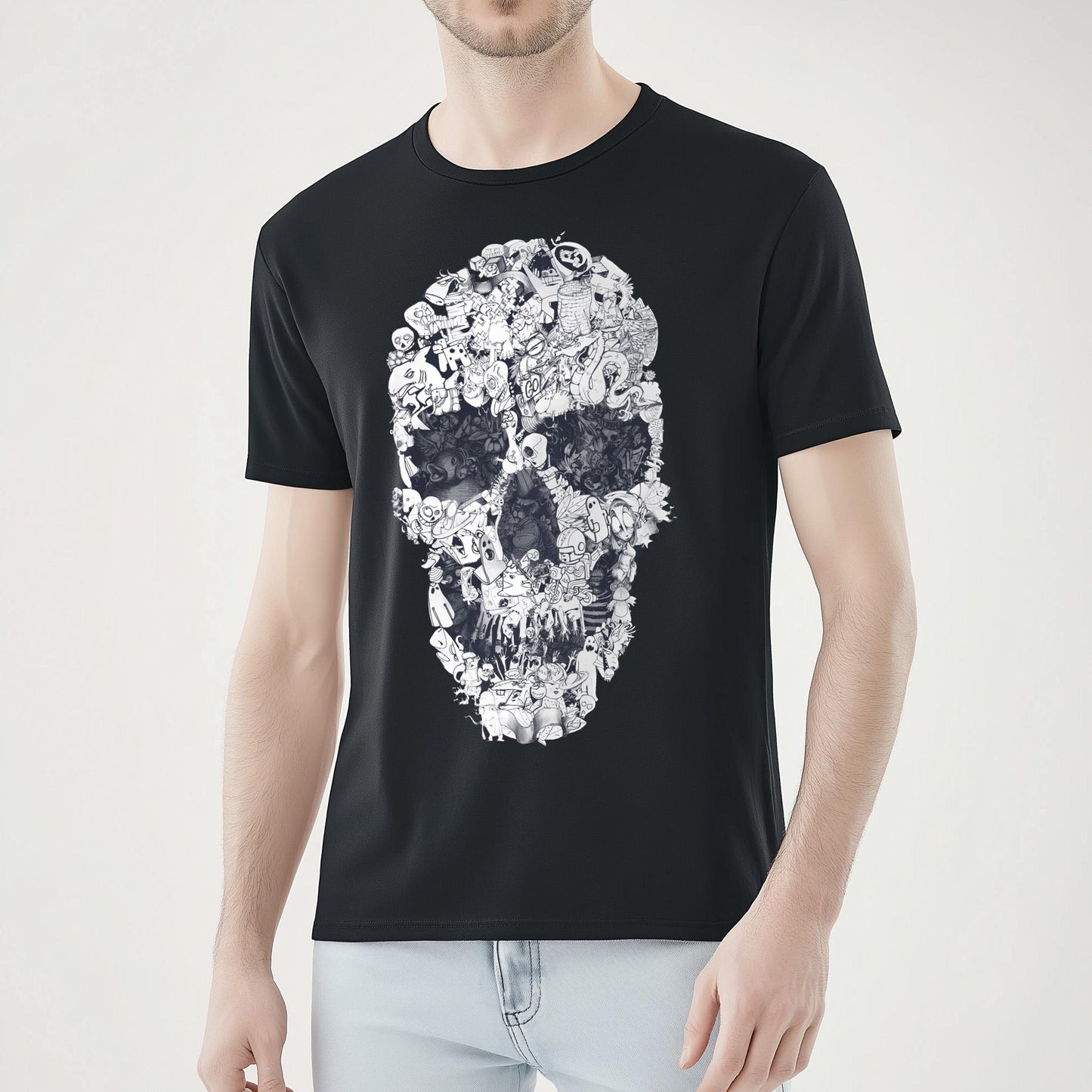 Doodle Art Unisex T shirt, Gothic Skull Clothing Gift
