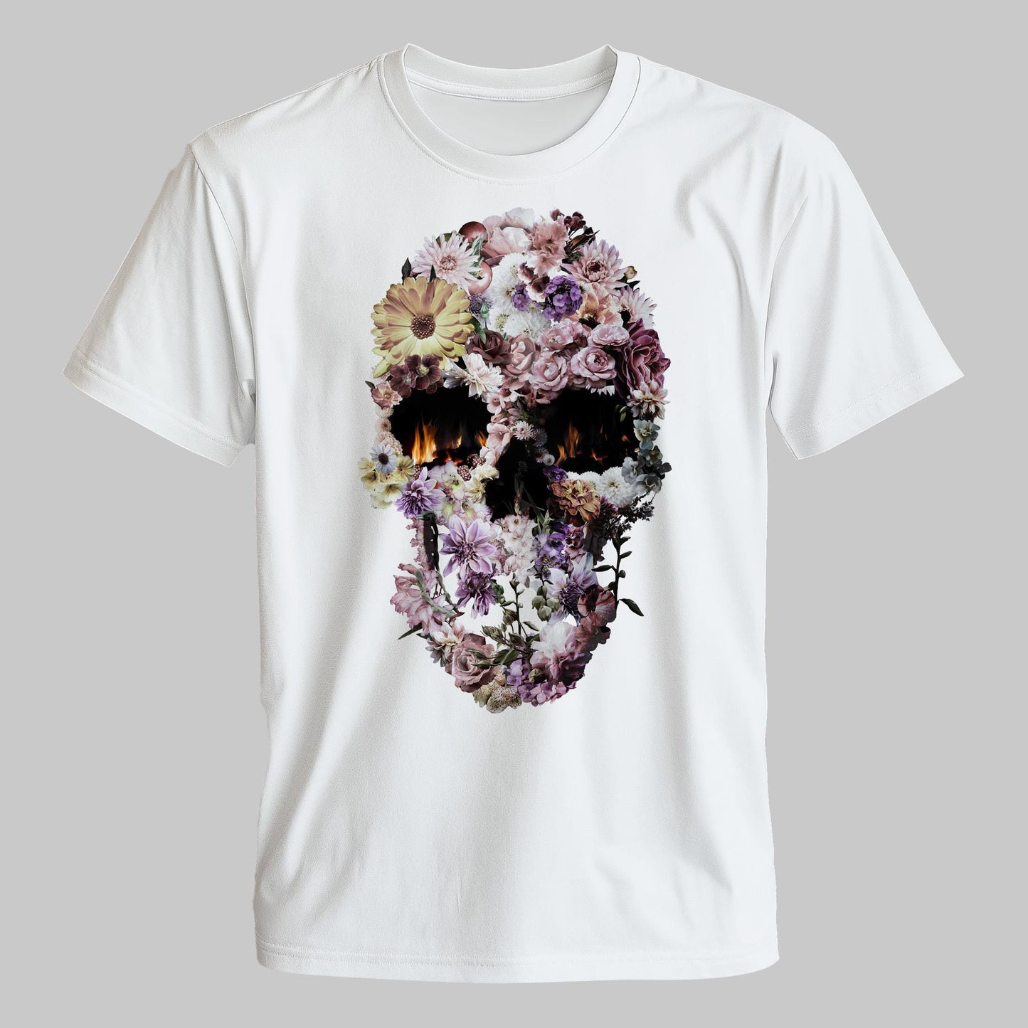 Colorful Flowers Skull Unisex T-shirt, Original Bloom Skull Art Gift