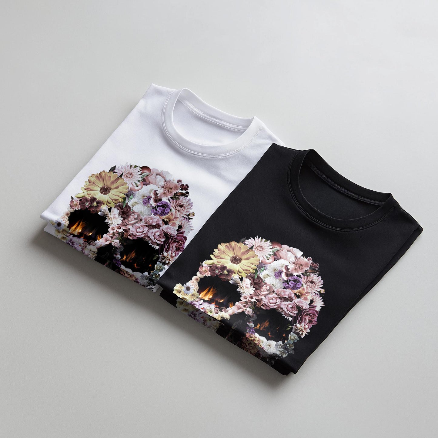 Colorful Flowers Skull Unisex T-shirt, Original Bloom Skull Art Gift