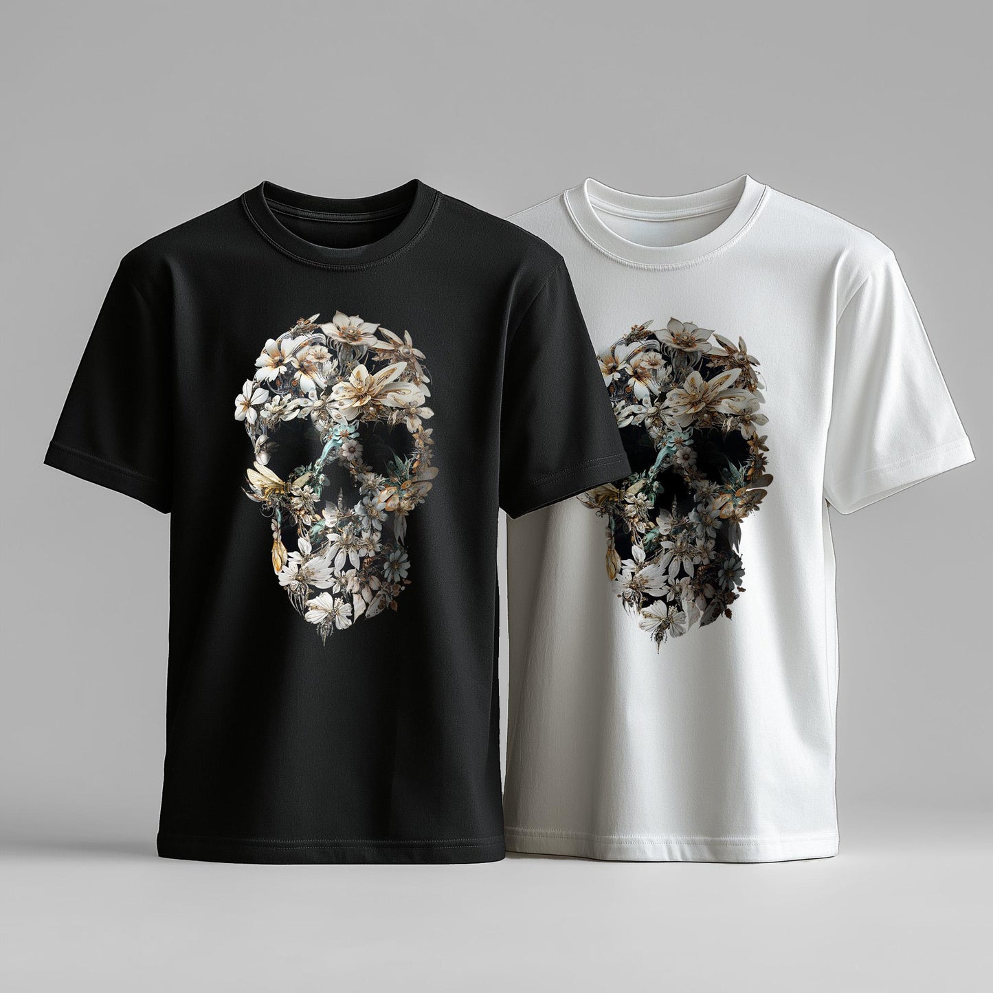 Flower Skull Print T-Shirt: Bohemian Unisex Art Gift