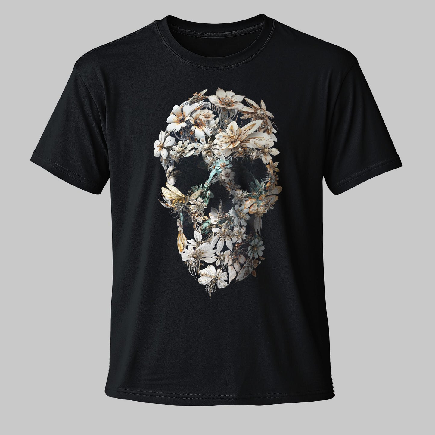 Flower Skull Print T-Shirt: Bohemian Unisex Art Gift