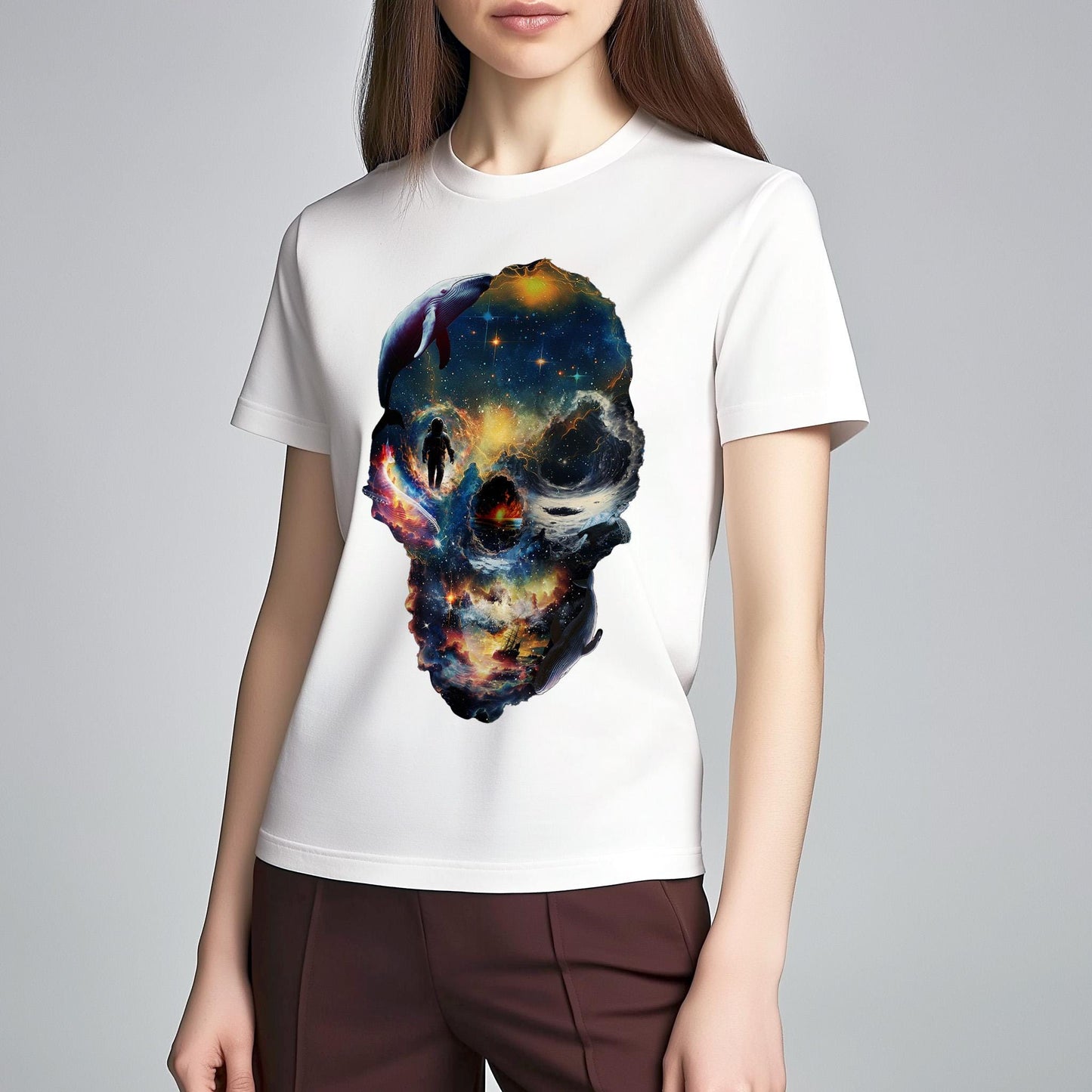 Surreal Skull Illusion Unisex Shirt: Cosmic Skull Illustration