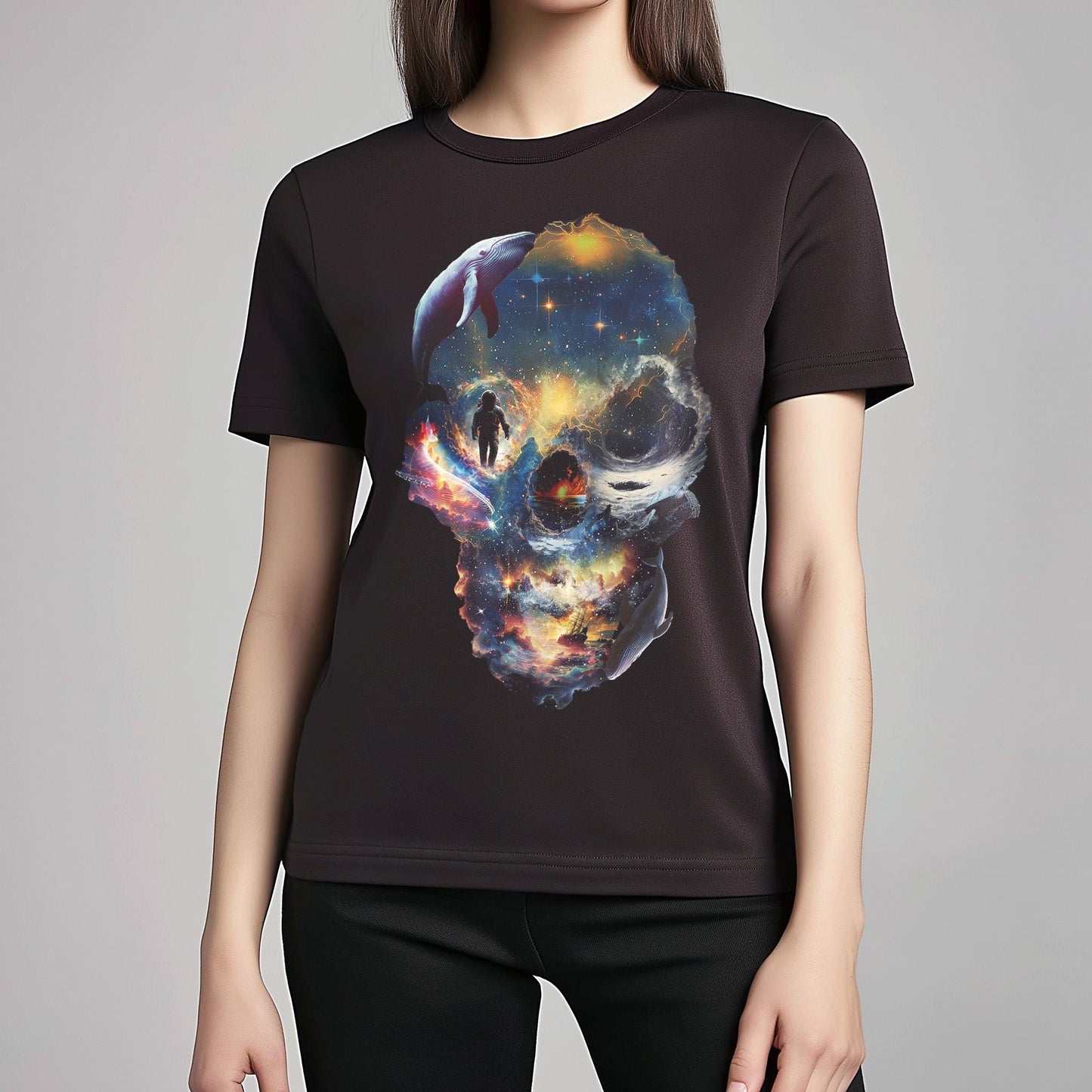 Surreal Skull Illusion Unisex Shirt: Cosmic Skull Illustration