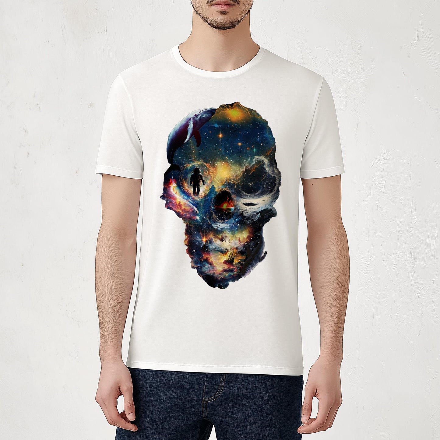 Surreal Skull Illusion Unisex Shirt: Cosmic Skull Illustration