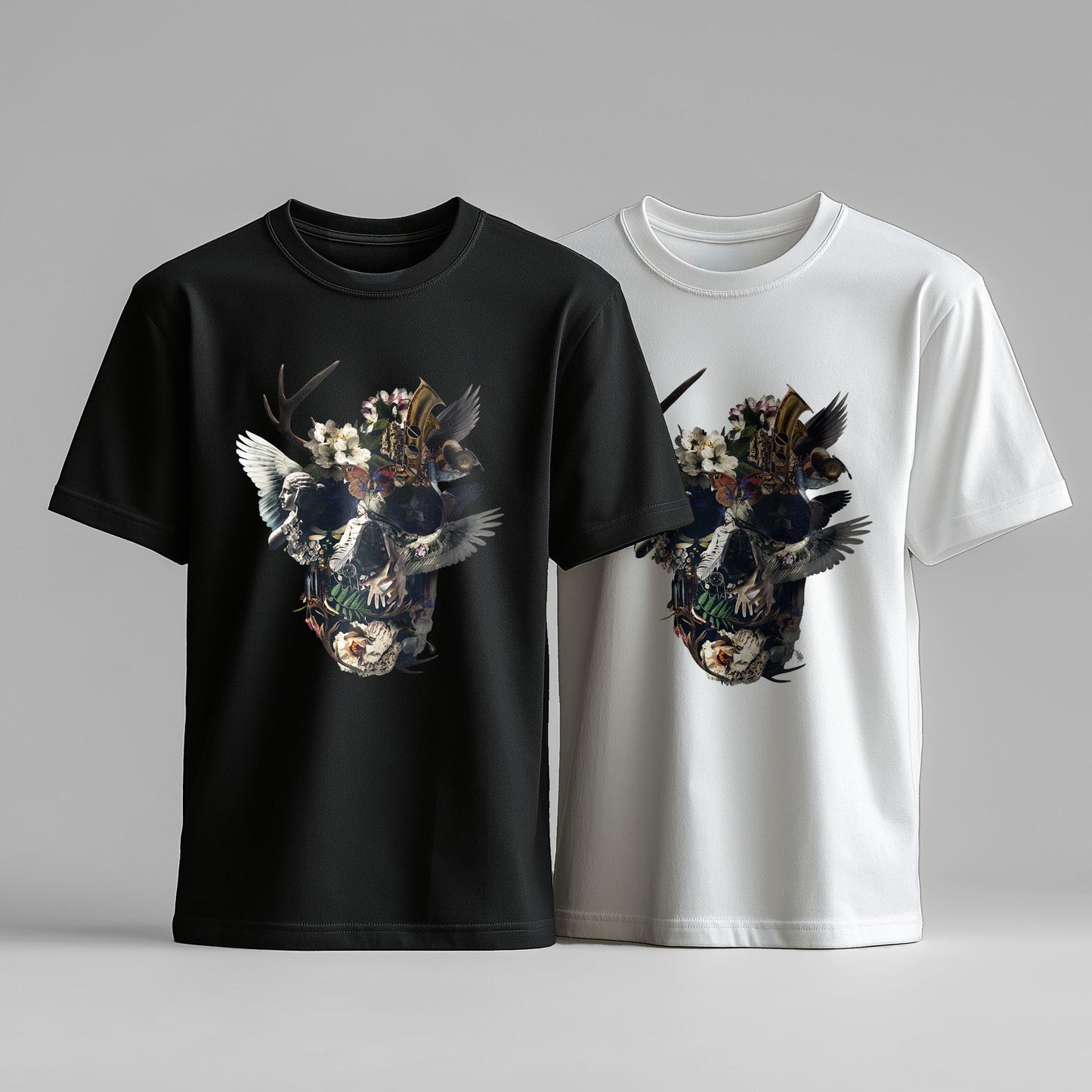 Floral Skull Graphic Tee - Unisex Gothic Shirt - Dark Botanical Skull Print - Alternative Fashion