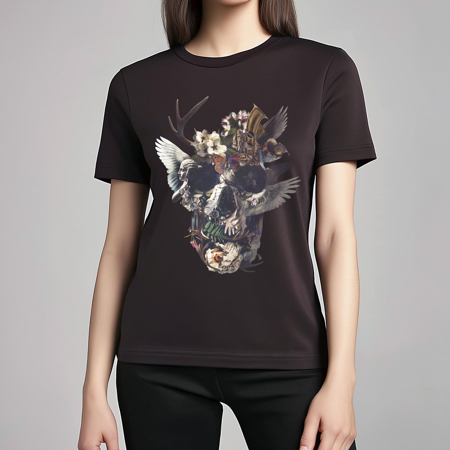 Floral Skull Graphic Tee - Unisex Gothic Shirt - Dark Botanical Skull Print - Alternative Fashion