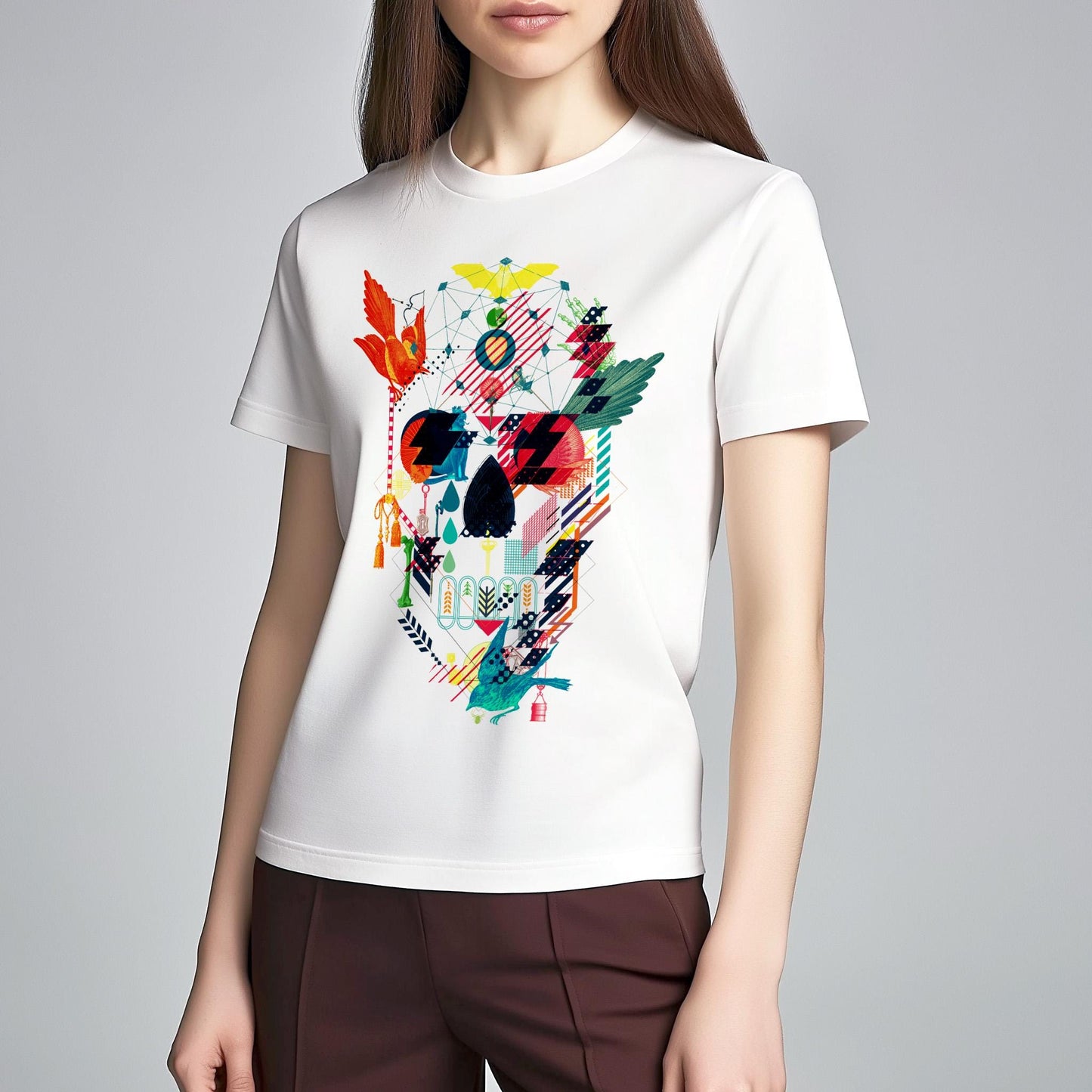 Colorful Geometric Skull Shirt – Eye-Catching Pop Art Style