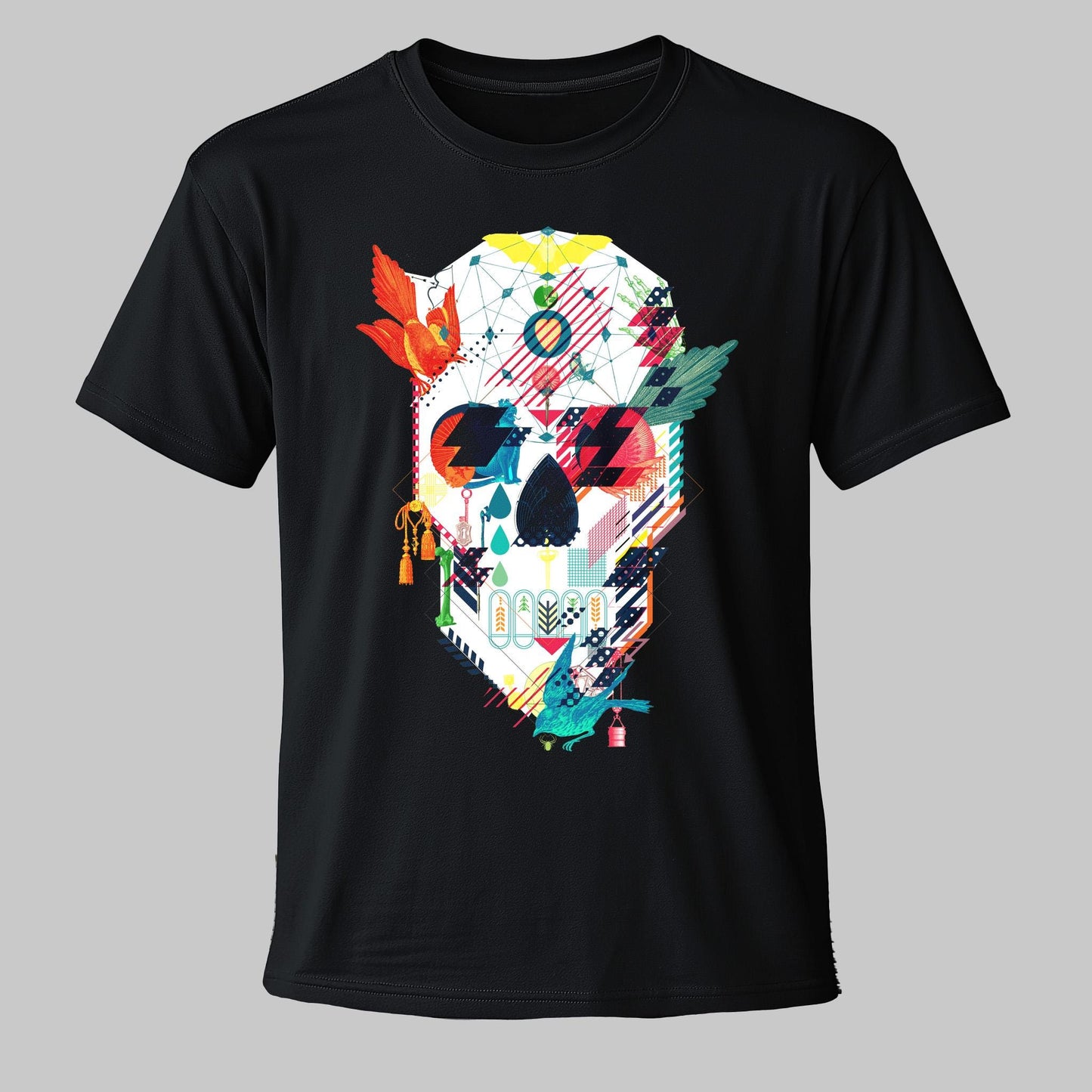 Colorful Geometric Skull Shirt – Eye-Catching Pop Art Style