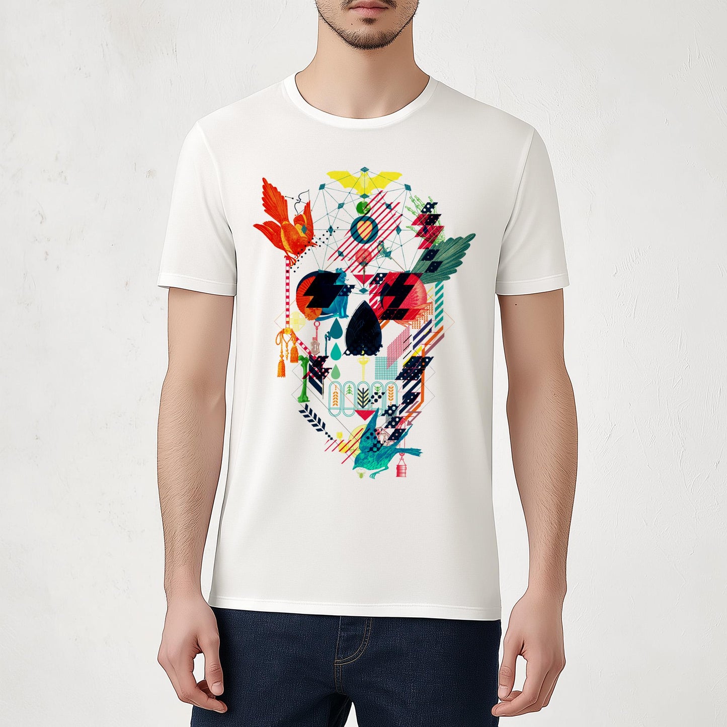 Colorful Geometric Skull Shirt – Eye-Catching Pop Art Style