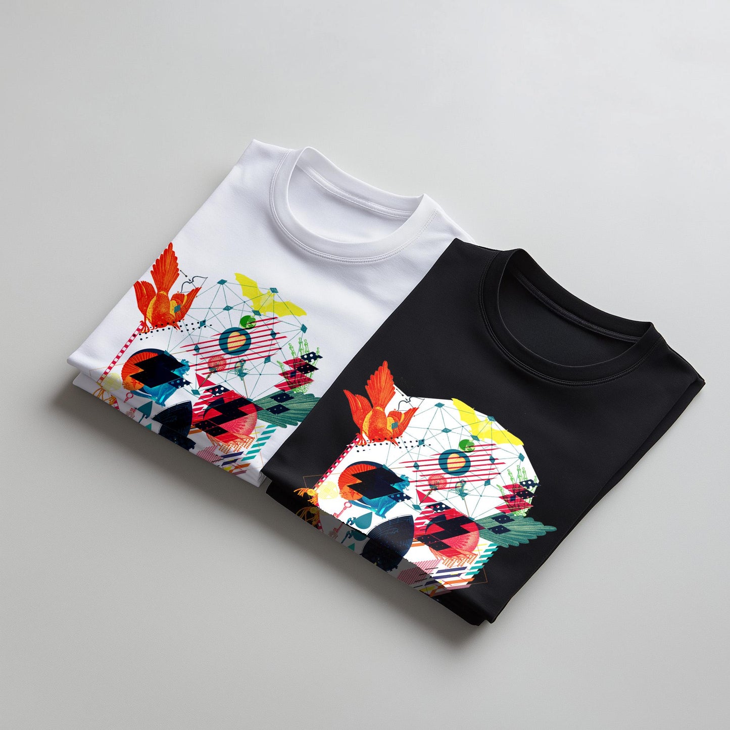 Colorful Geometric Skull Shirt – Eye-Catching Pop Art Style