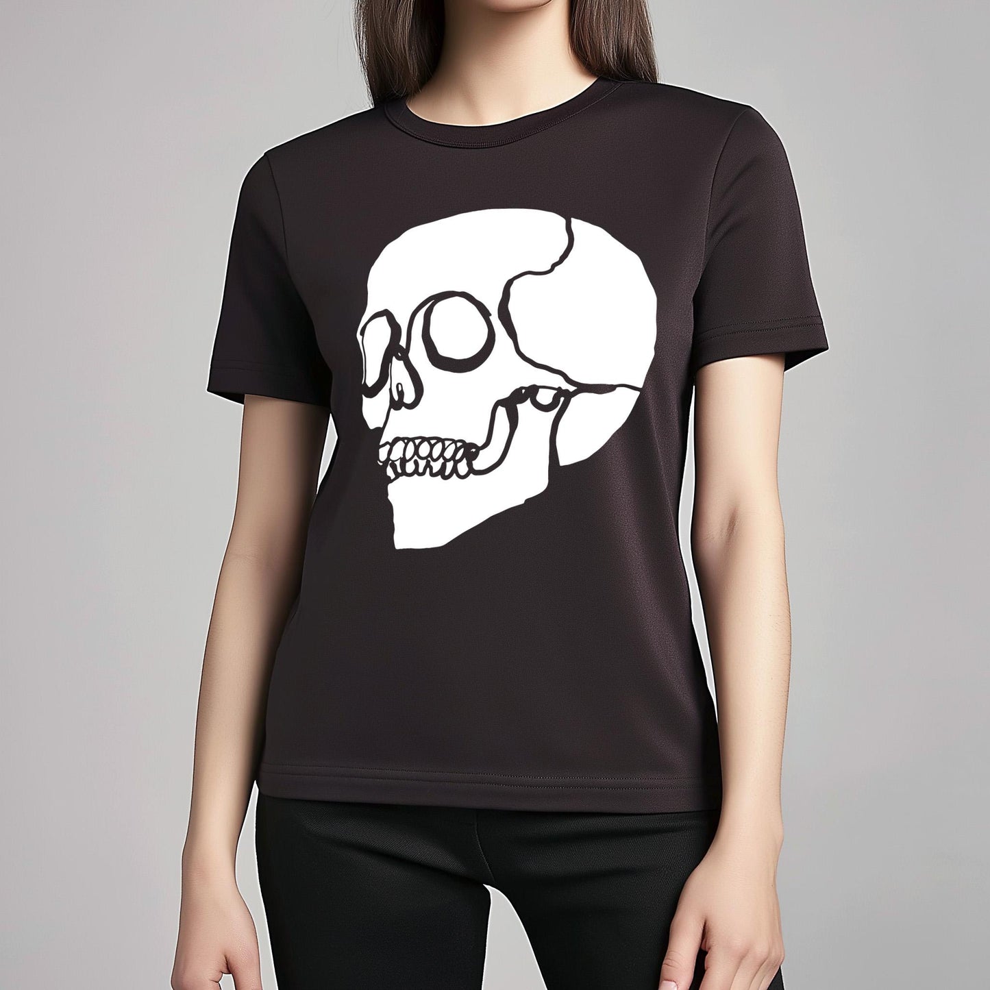Line Art Skull T shirt, Gothic Unisex Clothing Gift