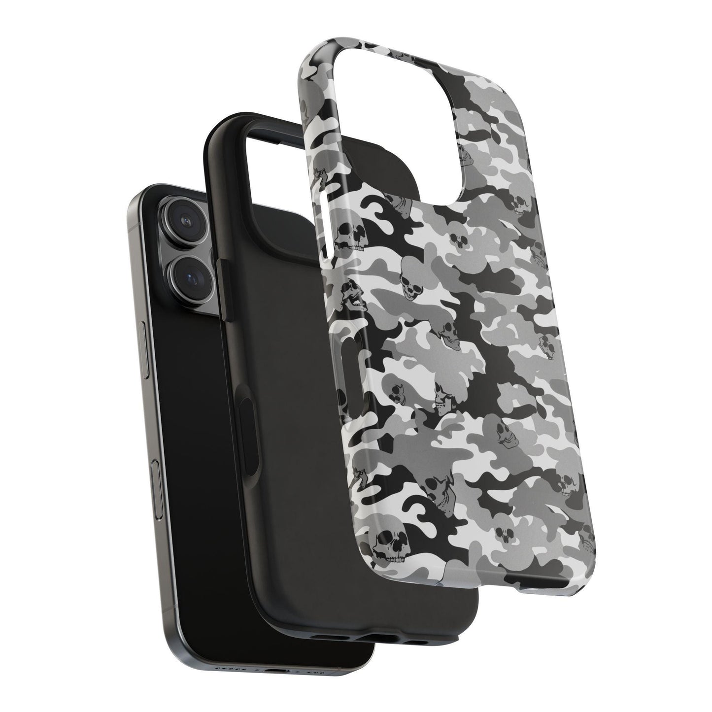 Gray Camo Skull Tough Phone Case, Military Phone Cover, Protective Cellphone Case, Camouflage Phone Shell, Rugged Smartphone Case