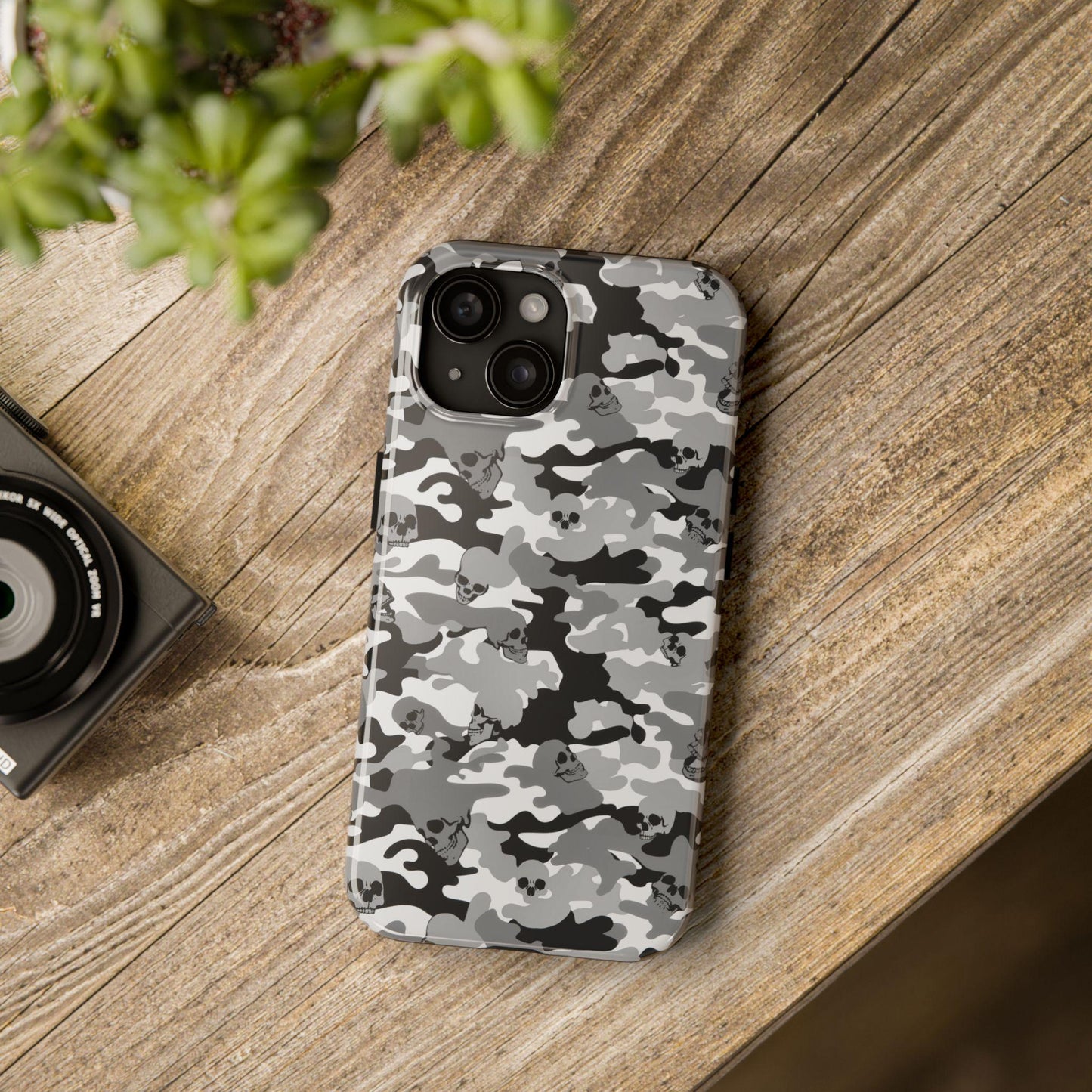 Gray Camo Skull Tough Phone Case, Military Phone Cover, Protective Cellphone Case, Camouflage Phone Shell, Rugged Smartphone Case