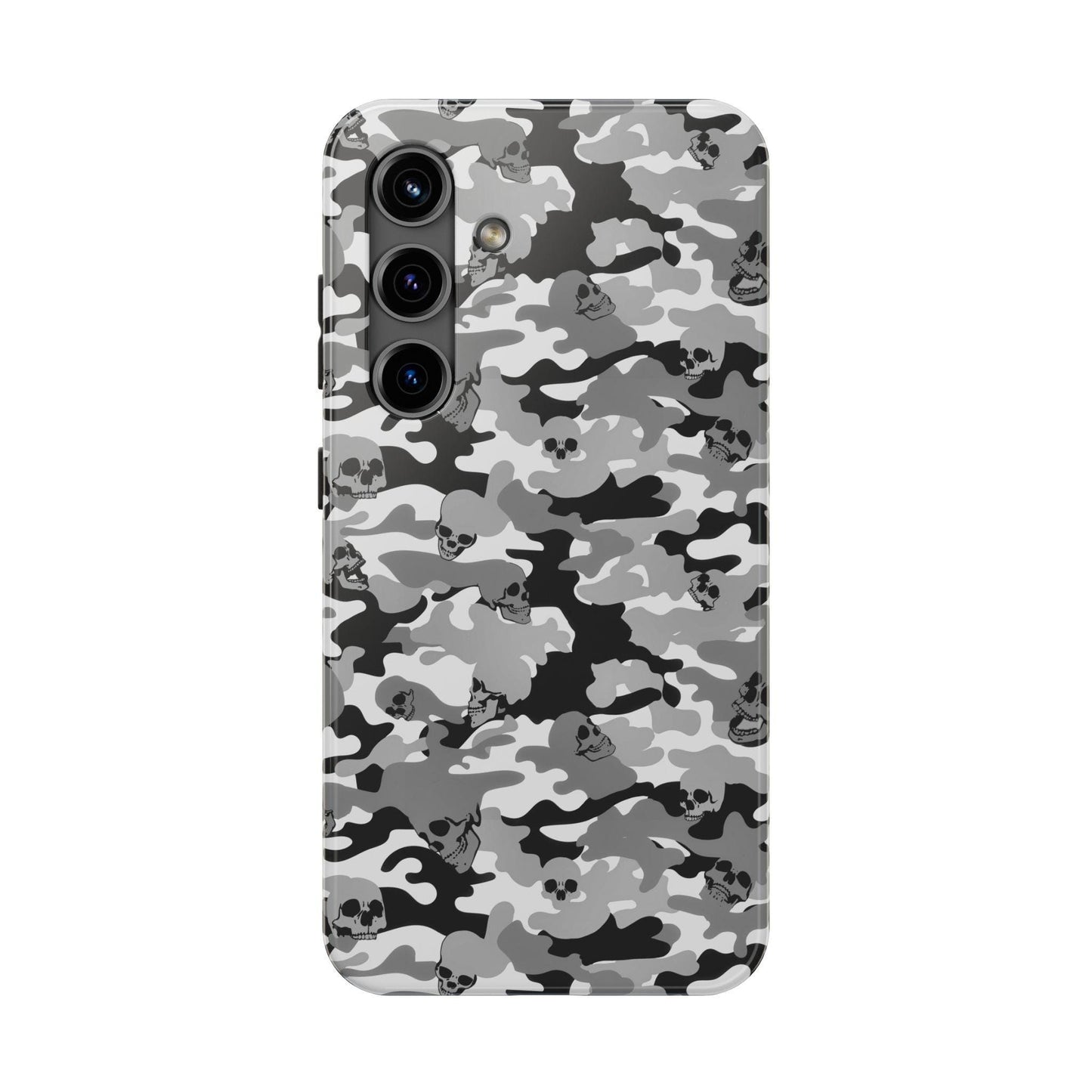 Gray Camo Skull Tough Phone Case, Military Phone Cover, Protective Cellphone Case, Camouflage Phone Shell, Rugged Smartphone Case