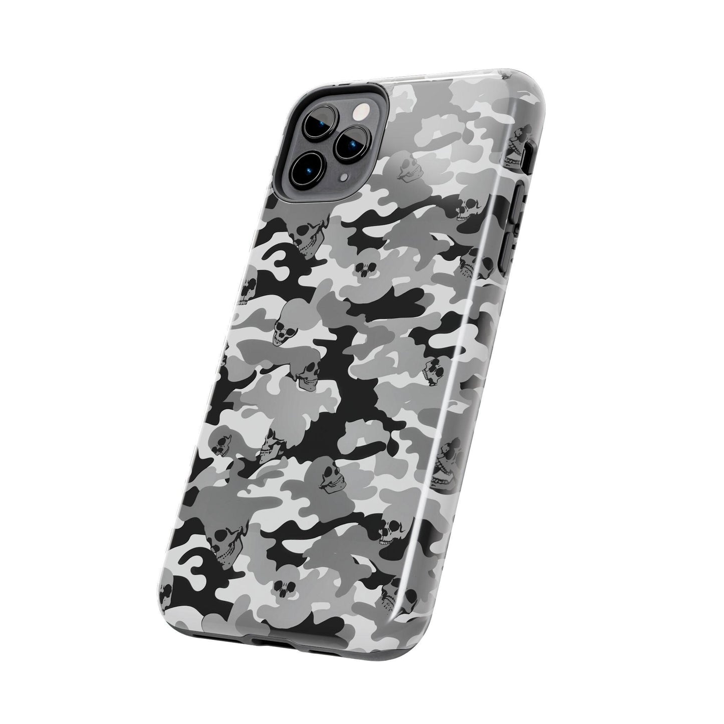 Gray Camo Skull Tough Phone Case, Military Phone Cover, Protective Cellphone Case, Camouflage Phone Shell, Rugged Smartphone Case