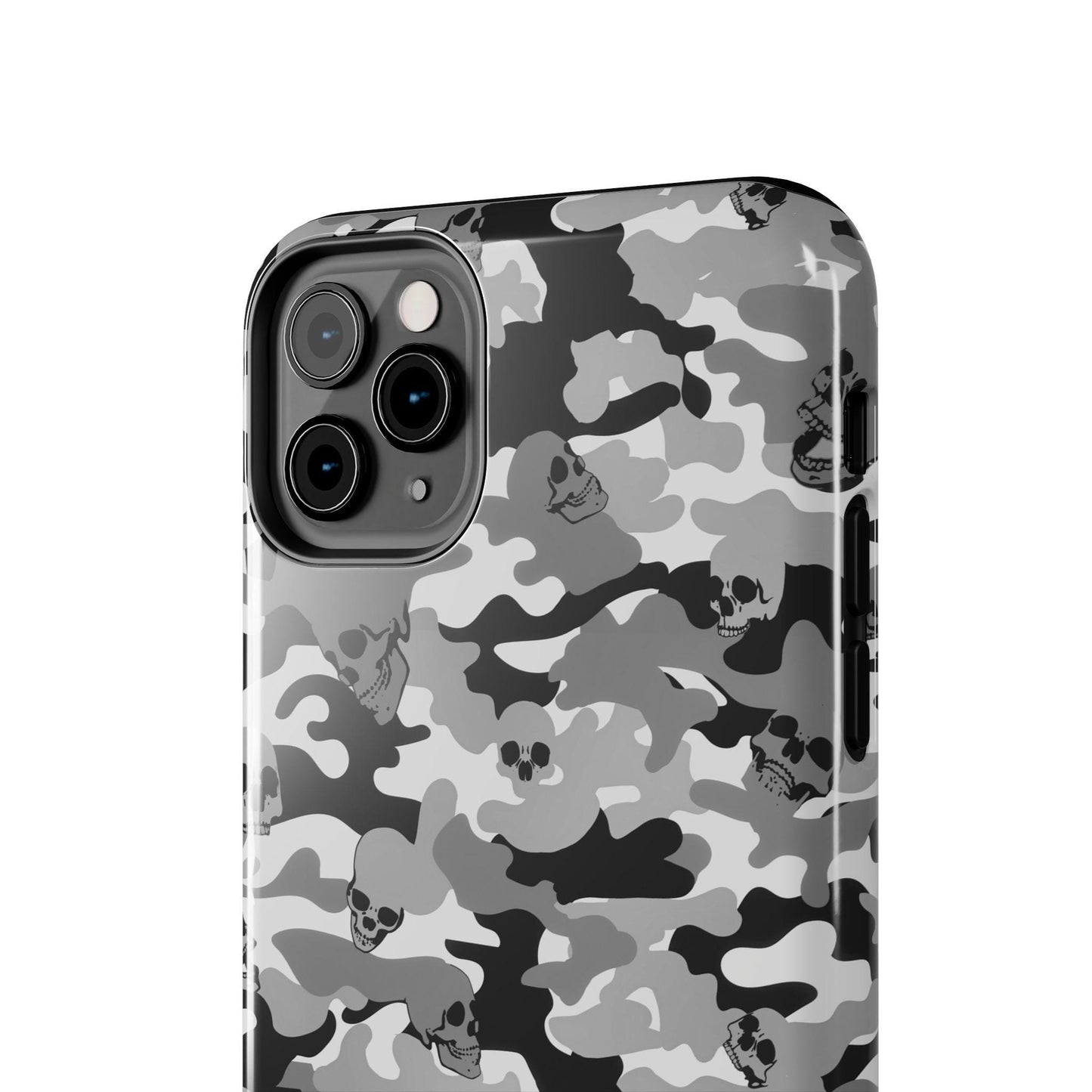 Gray Camo Skull Tough Phone Case, Military Phone Cover, Protective Cellphone Case, Camouflage Phone Shell, Rugged Smartphone Case