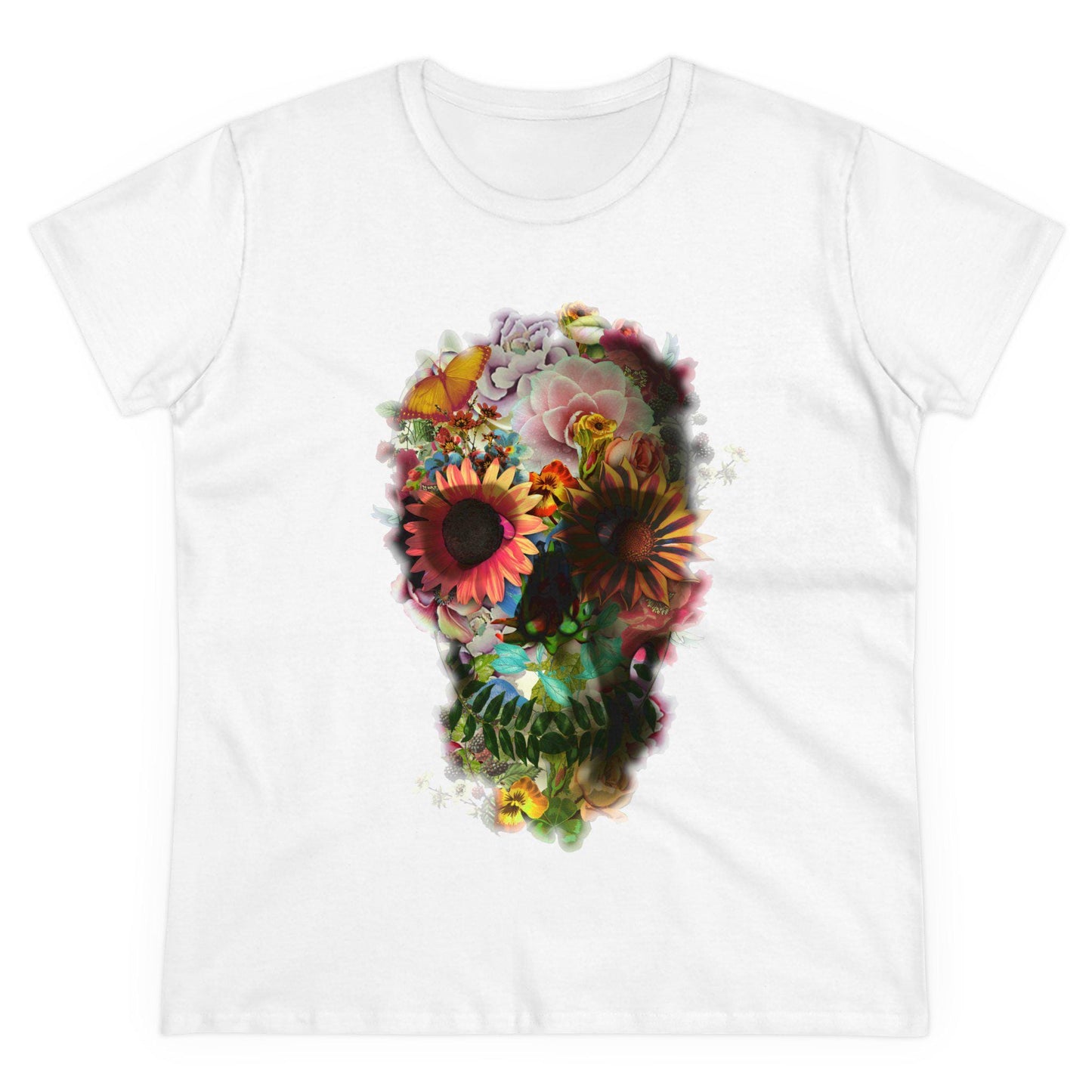 Floral Skull Graphic Tee, Edgy Womens T-Shirt, Unique Gift, Summer Style, Boho Chic Attire, Halloween Fashion