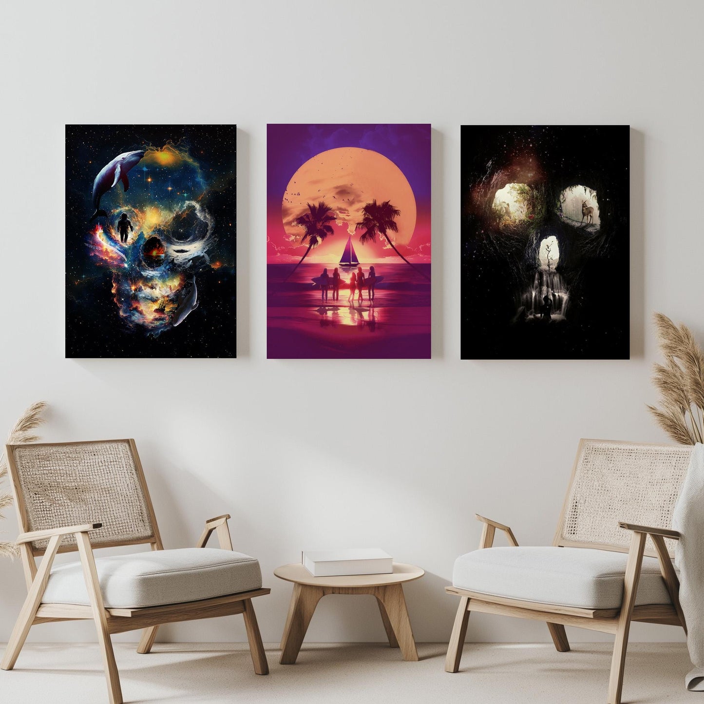 Skull Illusion Set, 3 Piece Art Set | Canvas, Paper & Framed Gift Set Options