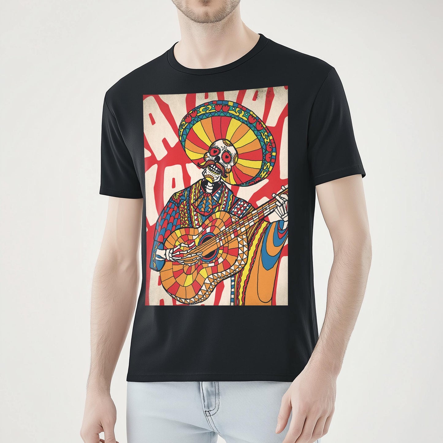 Mariachi Skeleton Guitarist T-Shirt – Vibrant Día de los Muertos Design