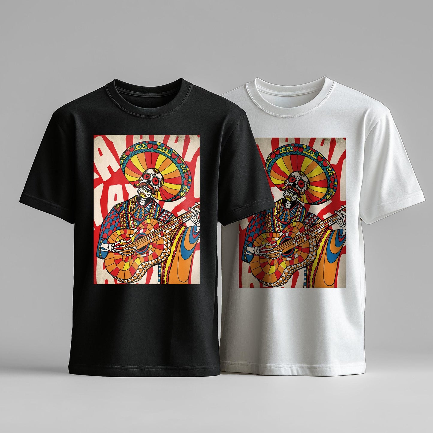 Mariachi Skeleton Guitarist T-Shirt – Vibrant Día de los Muertos Design