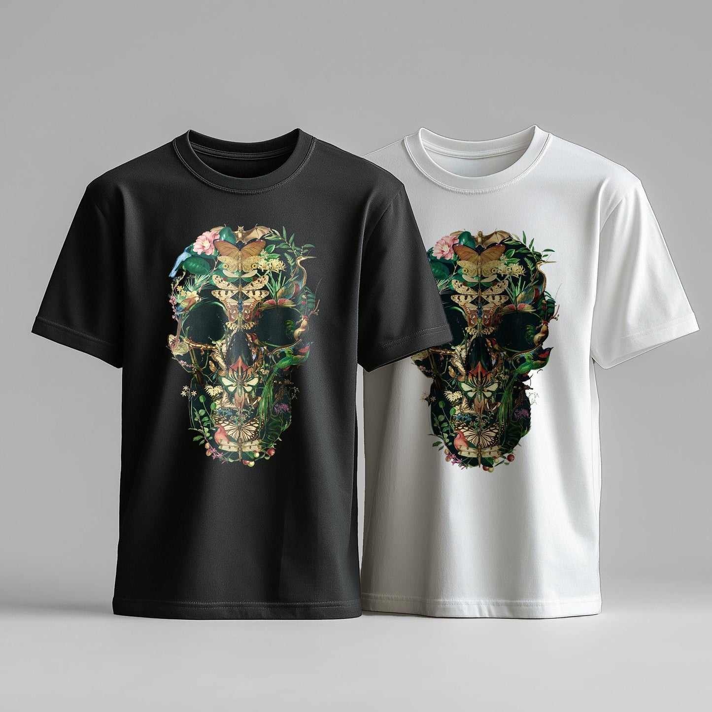 Floral Skull Men's T shirt, Unisex Gothic Art Print Shirt Gift