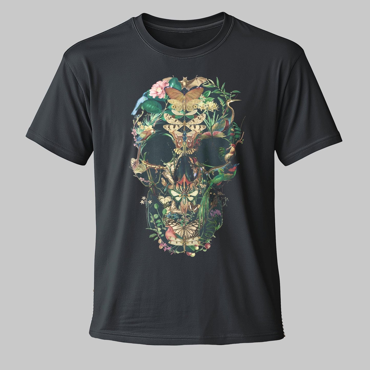 Floral Skull Men's T shirt, Unisex Gothic Art Print Shirt Gift