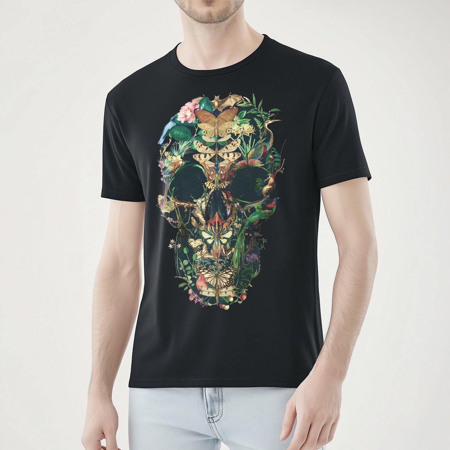 Floral Skull Men's T shirt, Unisex Gothic Art Print Shirt Gift