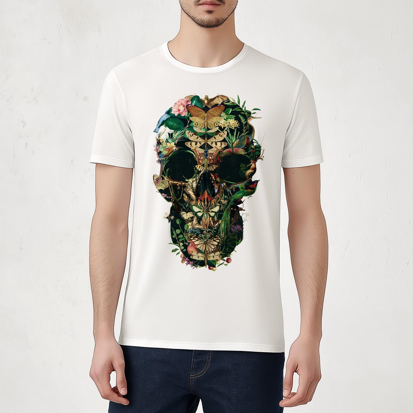 Floral Skull Men's T shirt, Unisex Gothic Art Print Shirt Gift