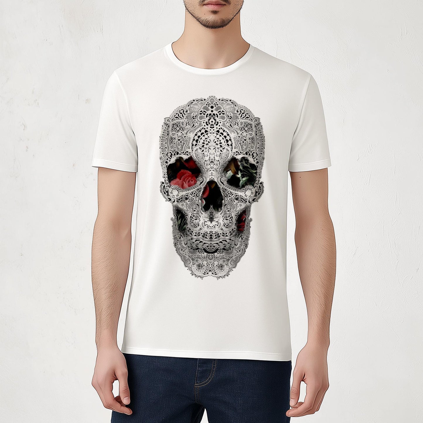 Skull Men's T shirt, Black And White Unisex Art Print Shirt Gift