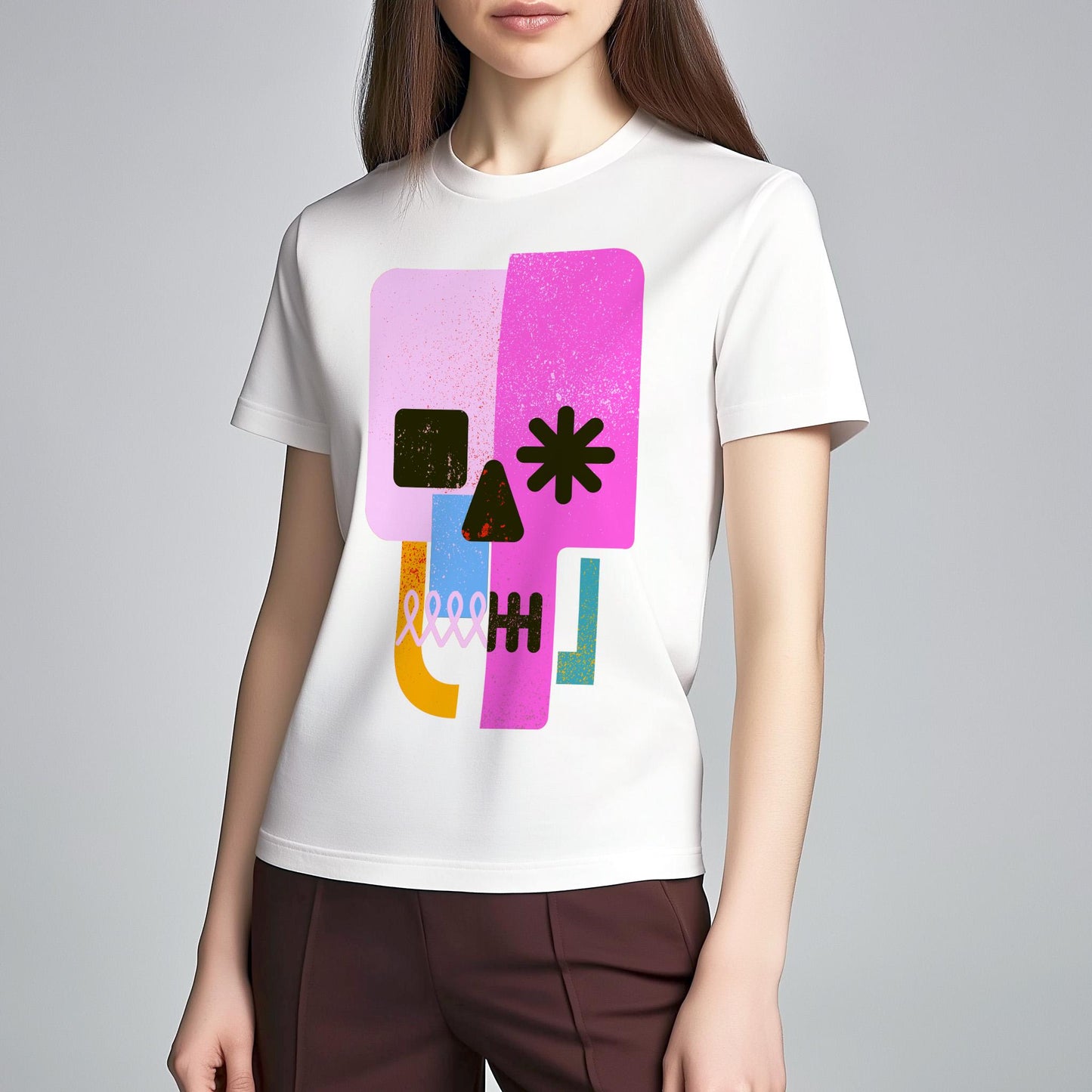 Vibrant Abstract Skull T-Shirt – Bold Pop Art Design