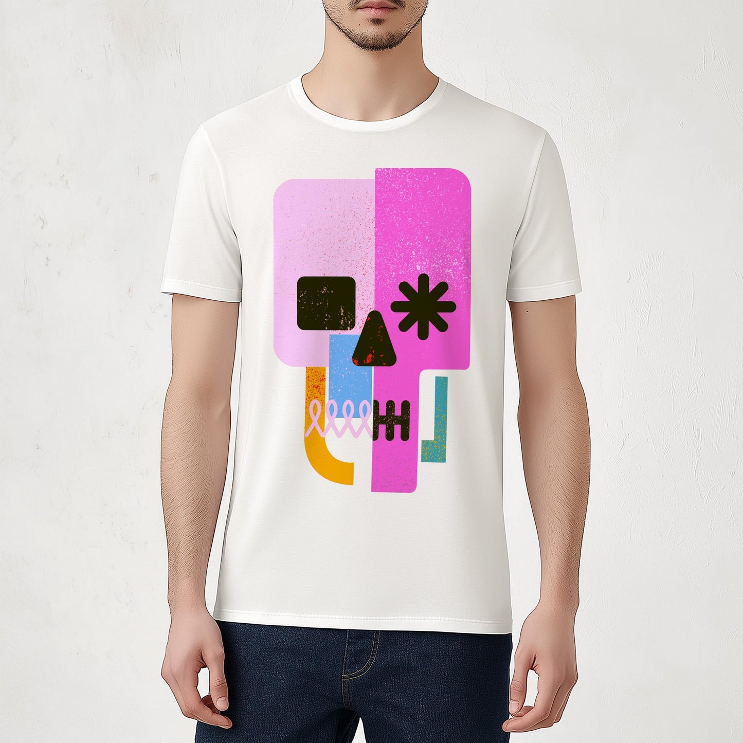 Vibrant Abstract Skull T-Shirt – Bold Pop Art Design