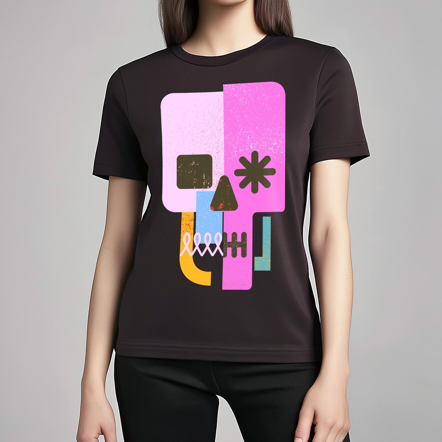 Vibrant Abstract Skull T-Shirt – Bold Pop Art Design