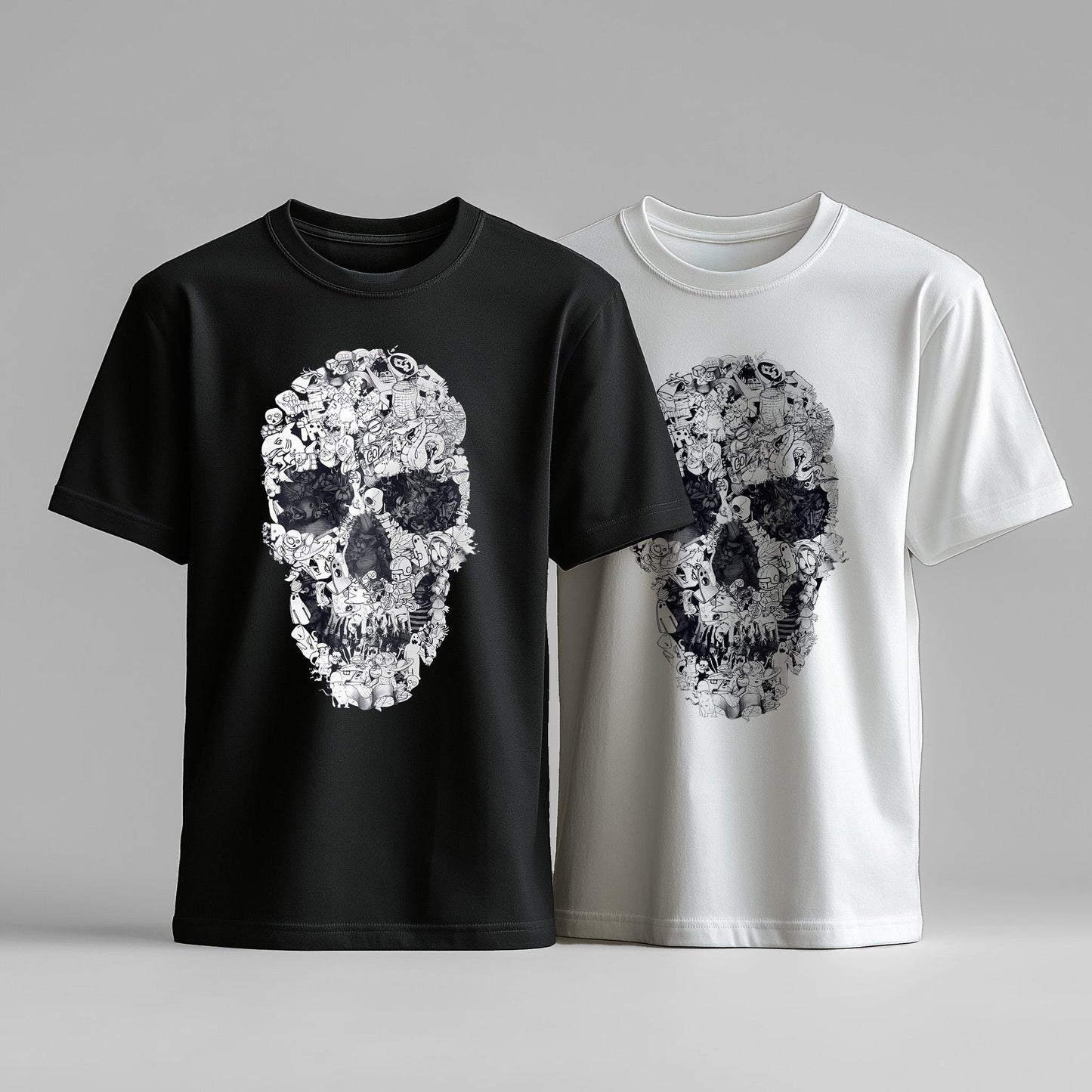 Doodle Art Unisex T shirt, Gothic Skull Clothing Gift