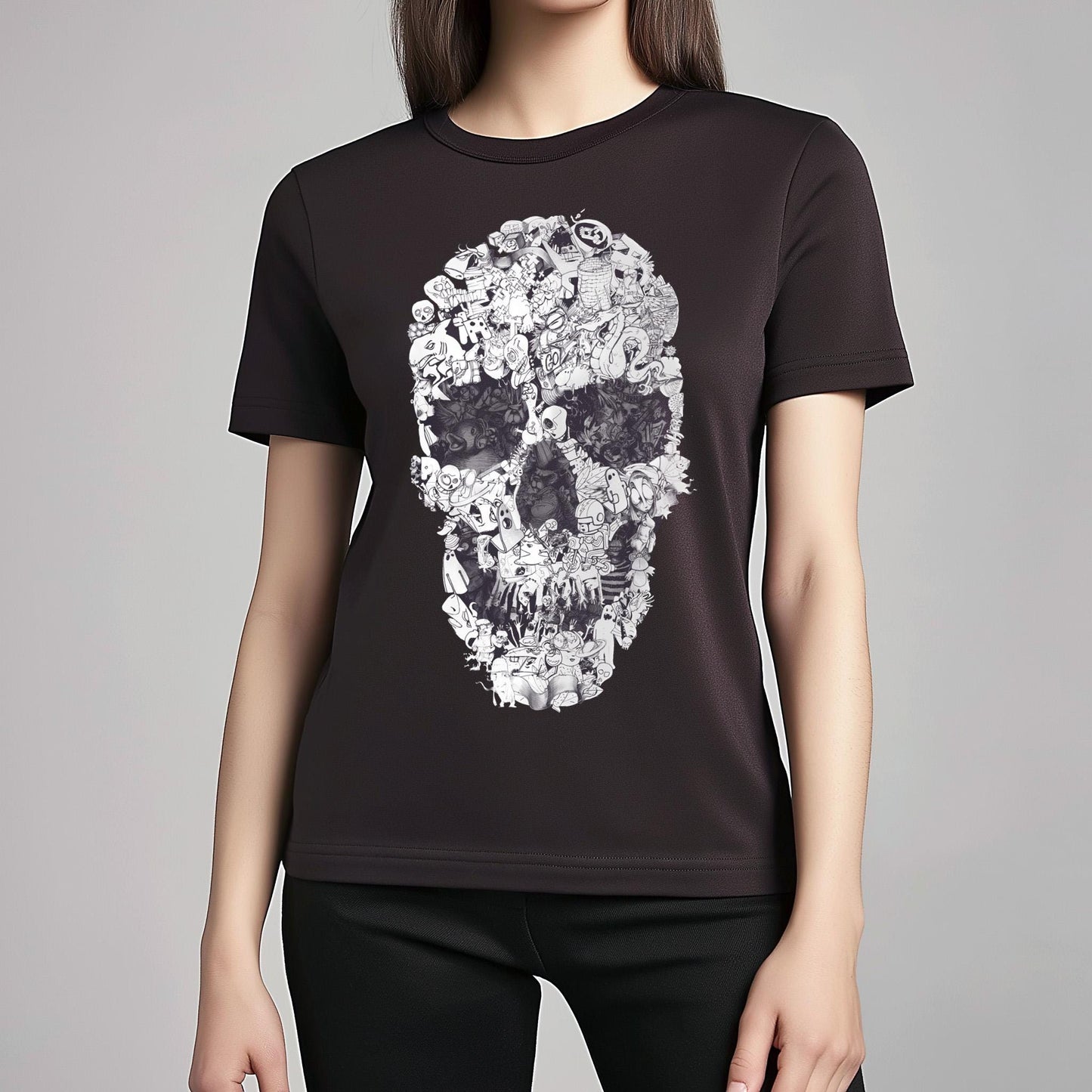 Doodle Art Unisex T shirt, Gothic Skull Clothing Gift