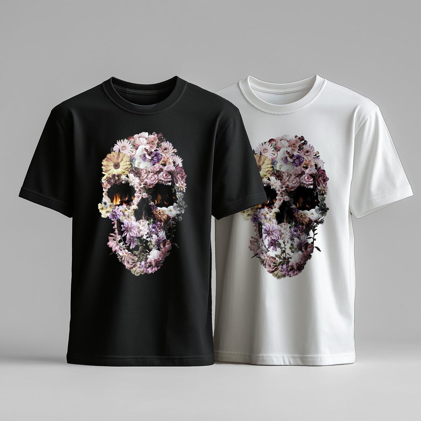 Colorful Flowers Skull Unisex T-shirt, Original Bloom Skull Art Gift