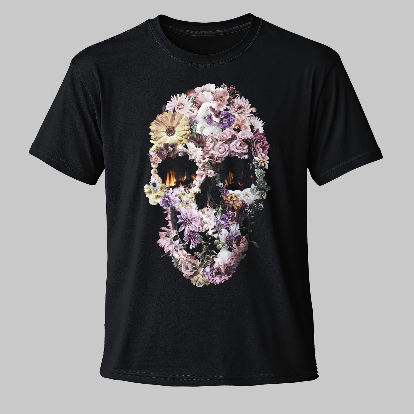 Colorful Flowers Skull Unisex T-shirt, Original Bloom Skull Art Gift