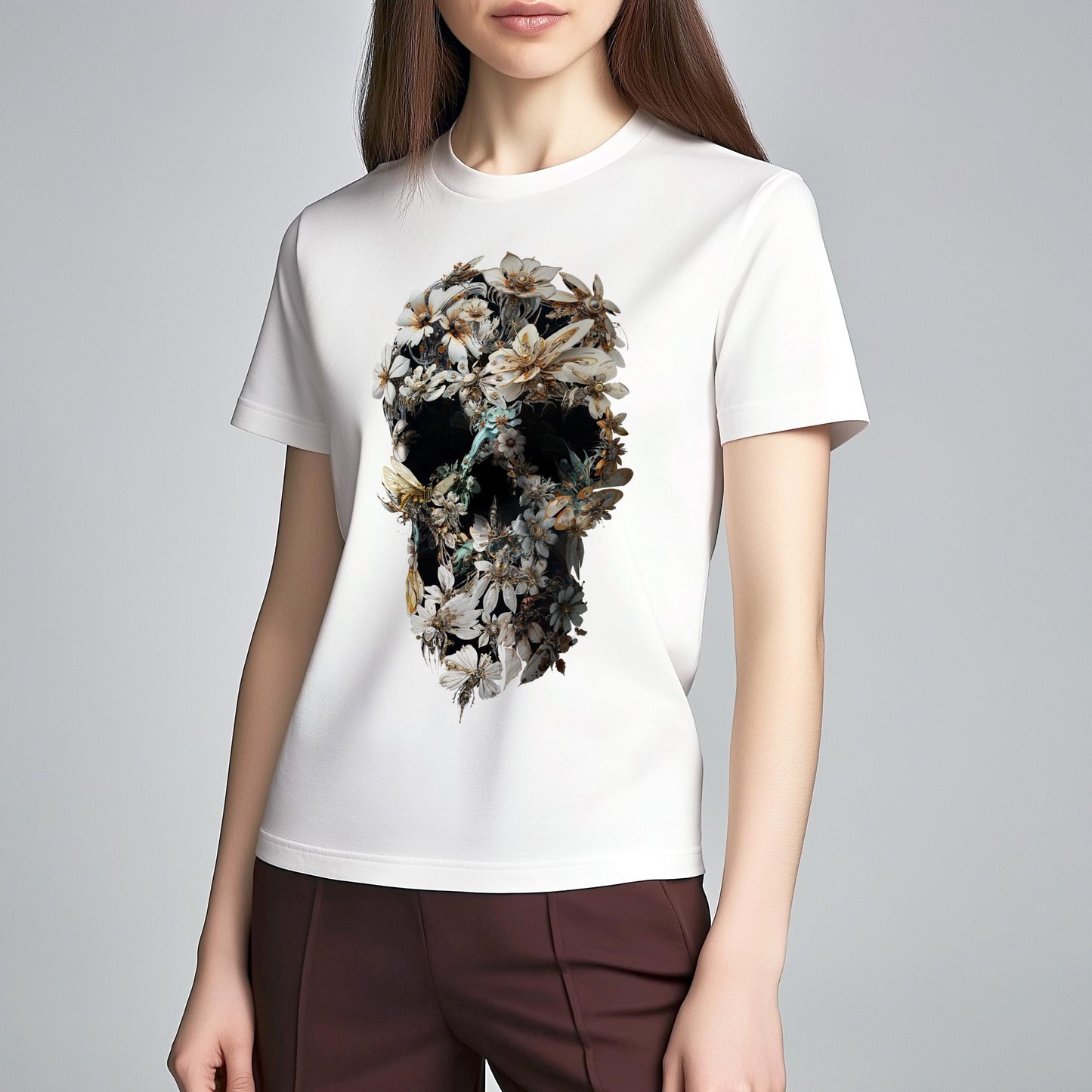 Flower Skull Print T-Shirt: Bohemian Unisex Art Gift