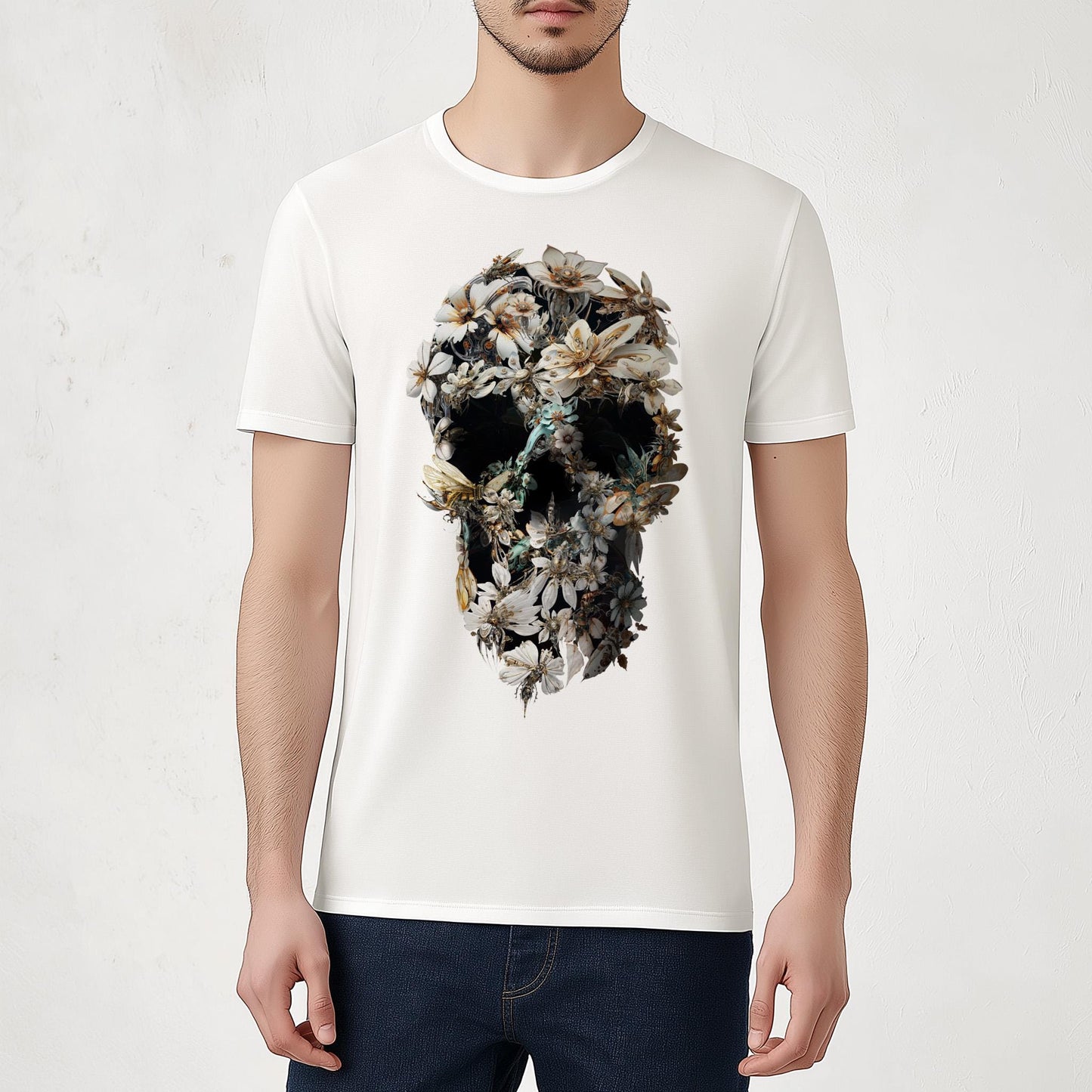 Flower Skull Print T-Shirt: Bohemian Unisex Art Gift