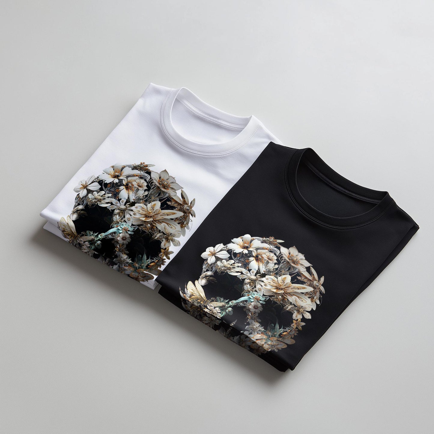 Flower Skull Print T-Shirt: Bohemian Unisex Art Gift