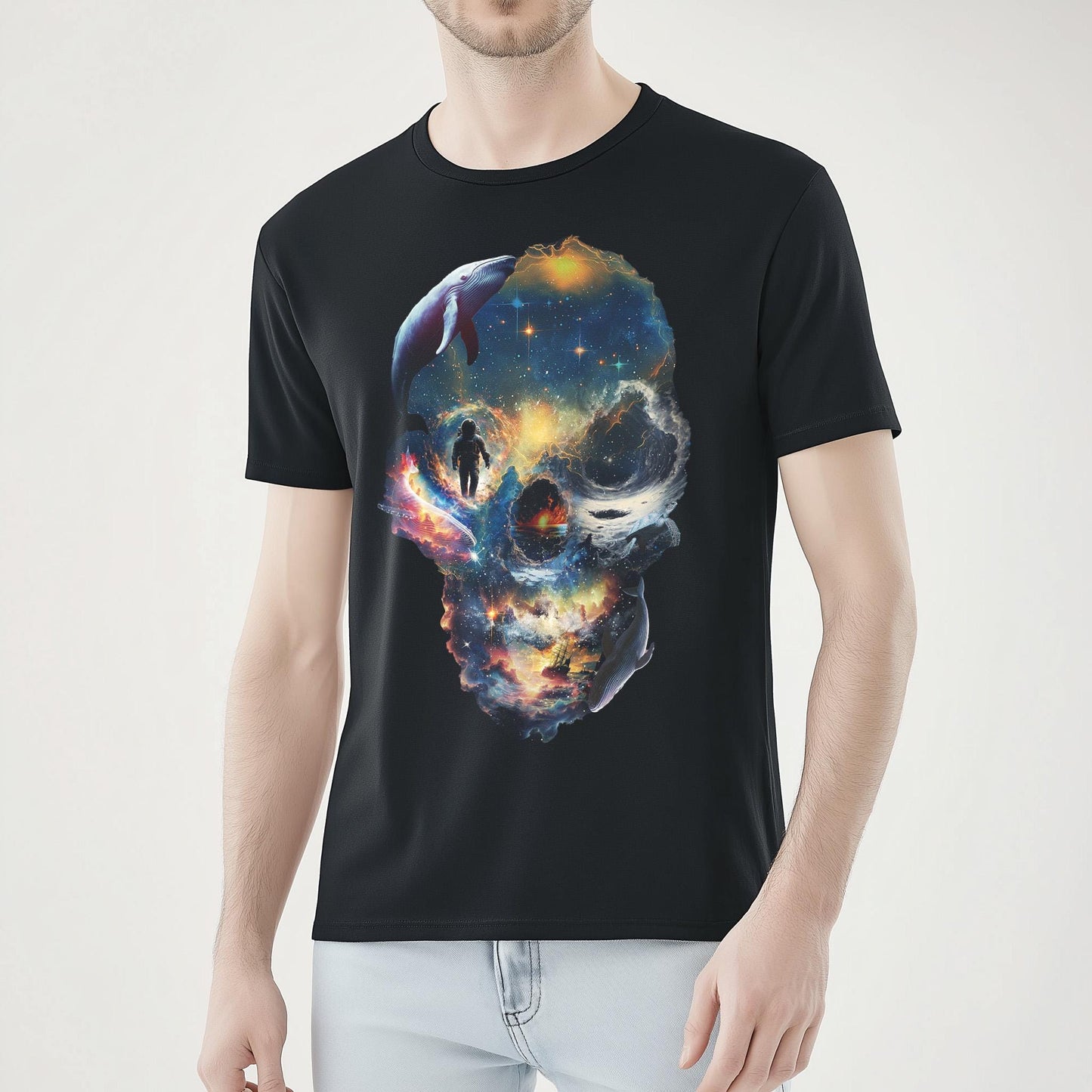 Surreal Skull Illusion Unisex Shirt: Cosmic Skull Illustration